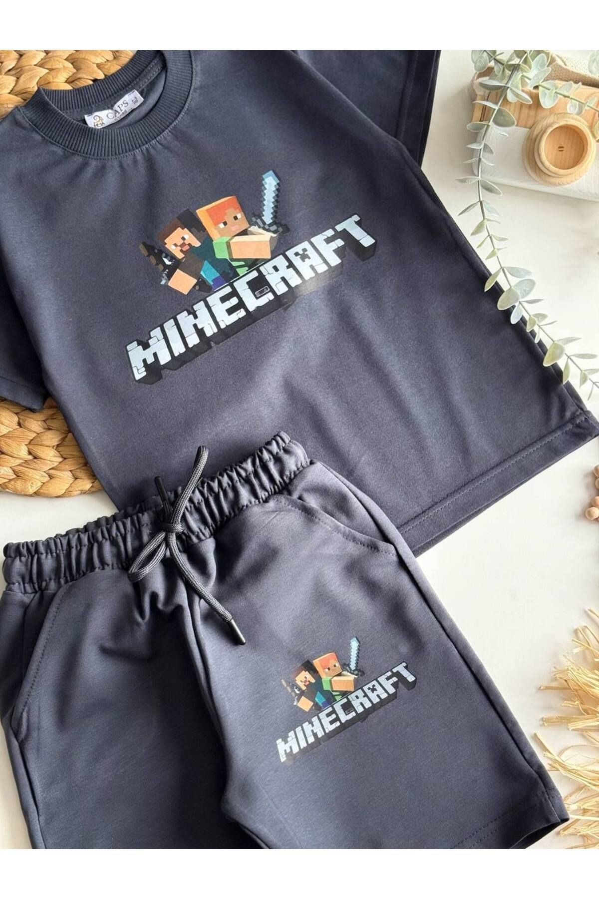 Erkek Çocuk MineCraft Baskılı Şortlu Alt Üst Takım