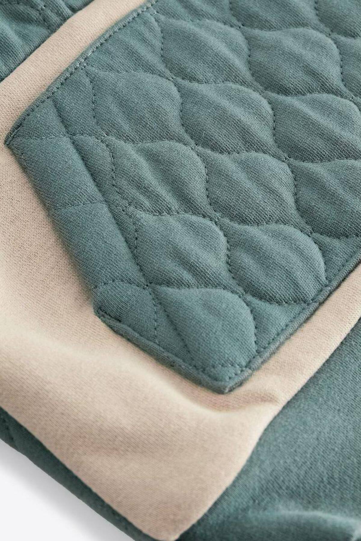 Erkek Çocuk Pamuklu Kapitone Kapüşonlu Eşofman Takımı - Yeşil Bej 