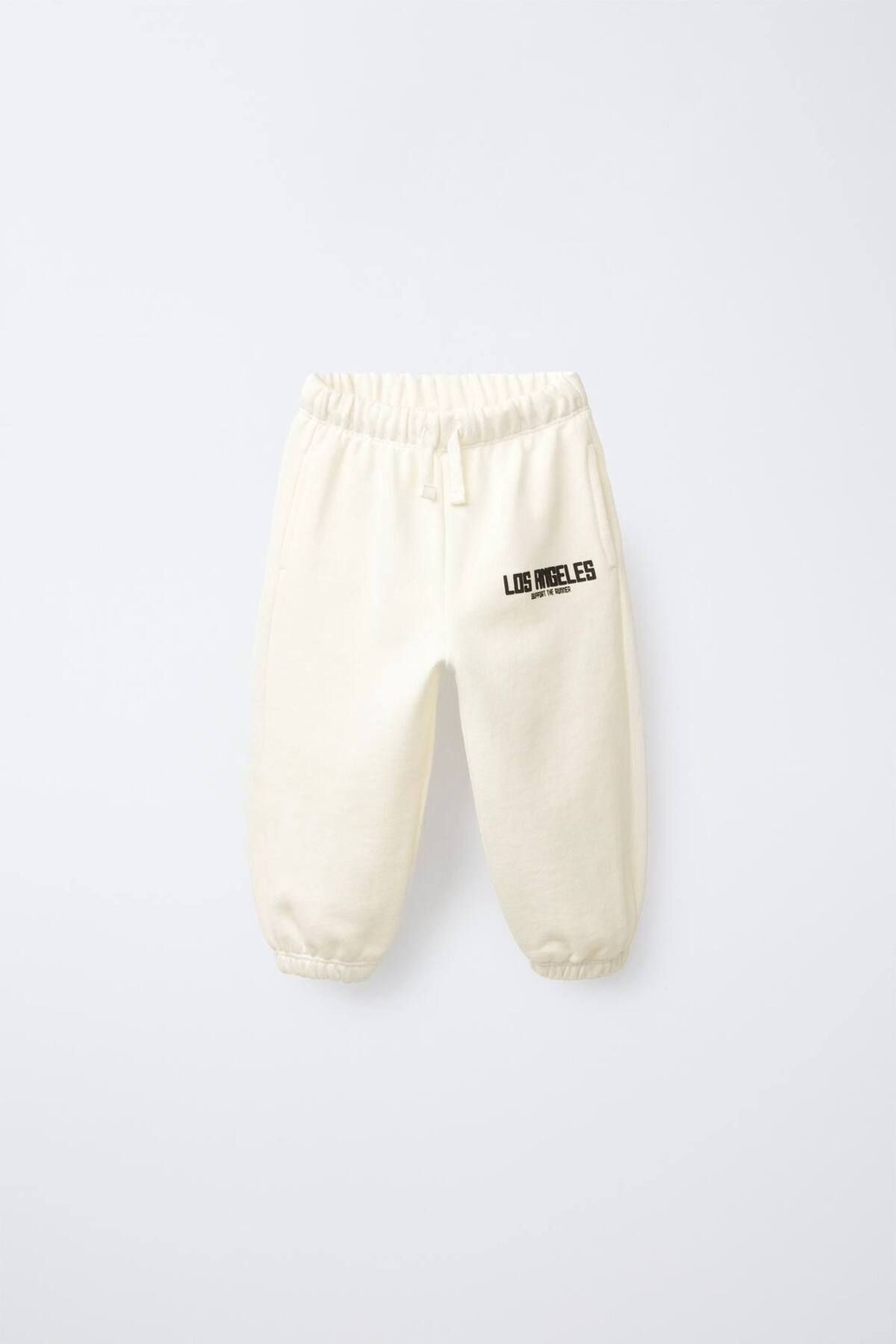 Erkek Çocuk Pamuklu Ekru 8 Los Angeles Baskılı Sweatshirt ve Eşofman Alt Takım