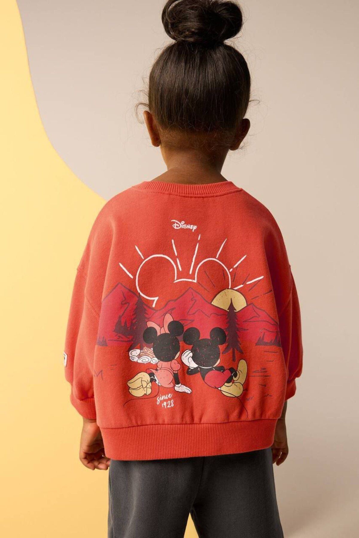 Kız Çocuk Kırmızı Mickey Mouse Desenli 3 iplik Kışlık Pamuklu Sweatshirt Geniş Eşofman Alt-Üst Takım