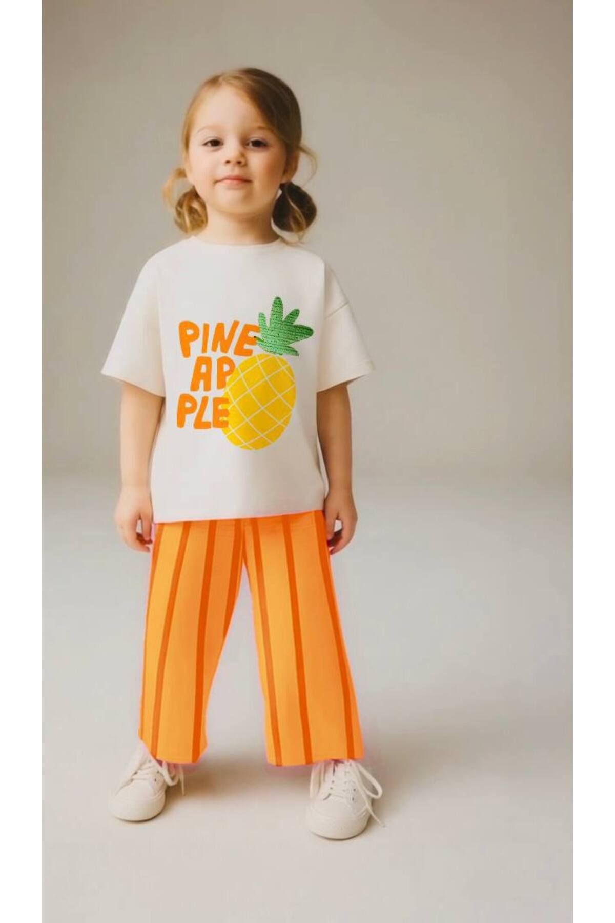 Unisex Pamuklu Ekru Pineapple Sloganlı Alt Üst Takım