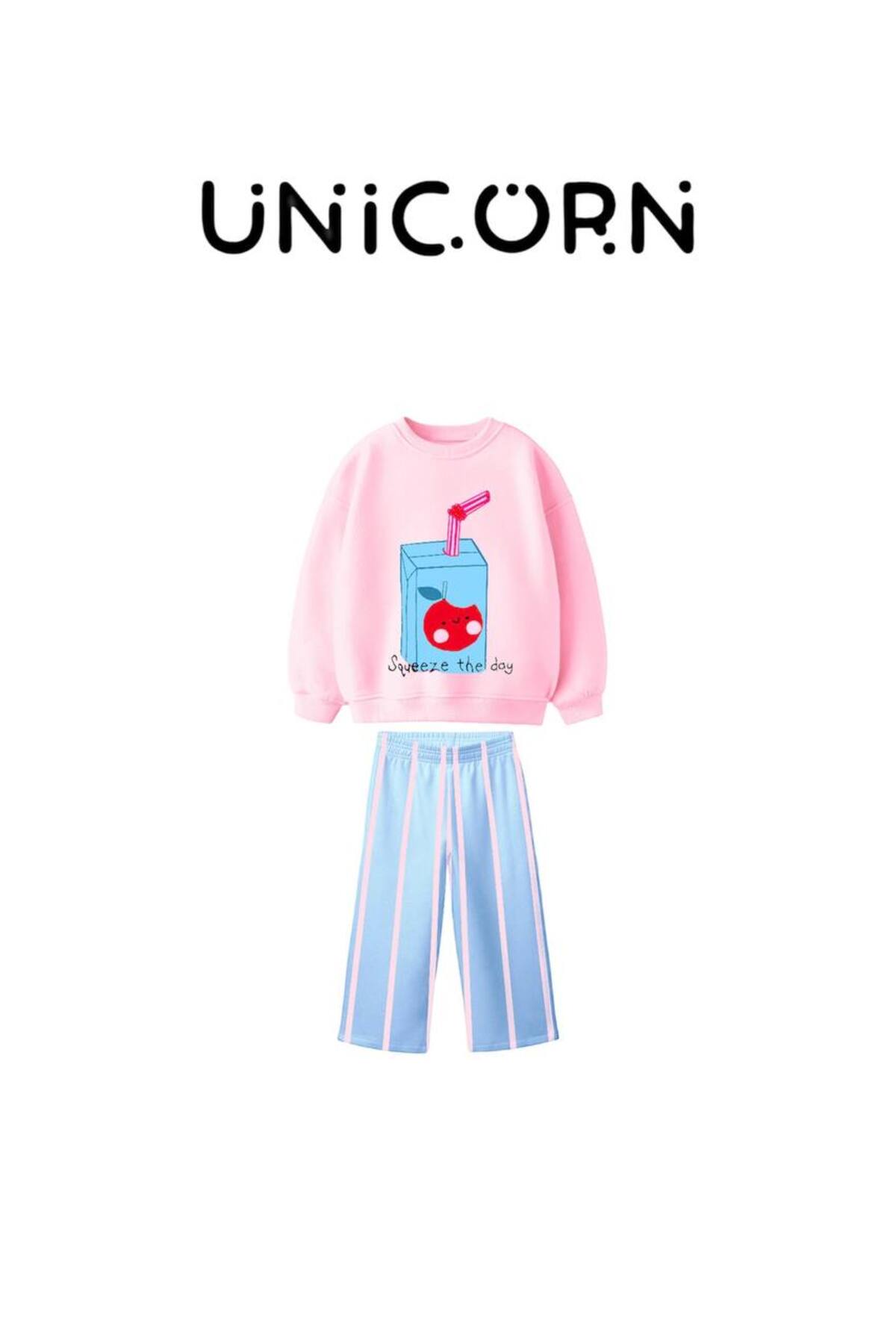 Kız Çocuk Baskılı 3 İplik Kumaş Kanvas Pantolonlu Alt Üst Takım