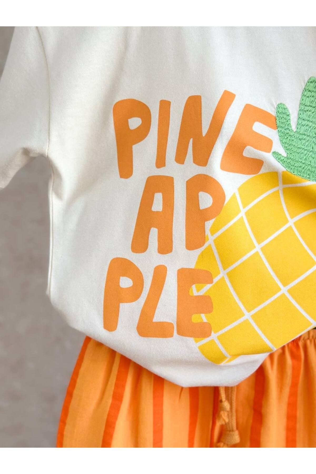 Unisex Pamuklu Ekru Pineapple Sloganlı Alt Üst Takım