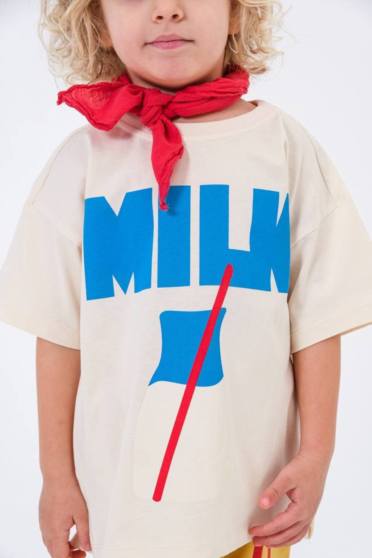 Unisex Çocuk Milk Baskılı Pamuklu Kısa Kollu Tişört ve Şort Takımı