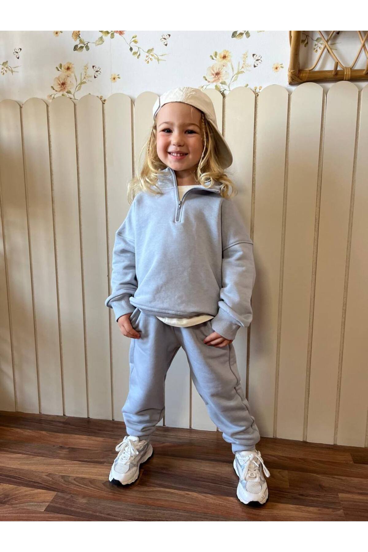 Kız Çocuk Fermuarlı 3 İplik Gri Alt Üst Takım