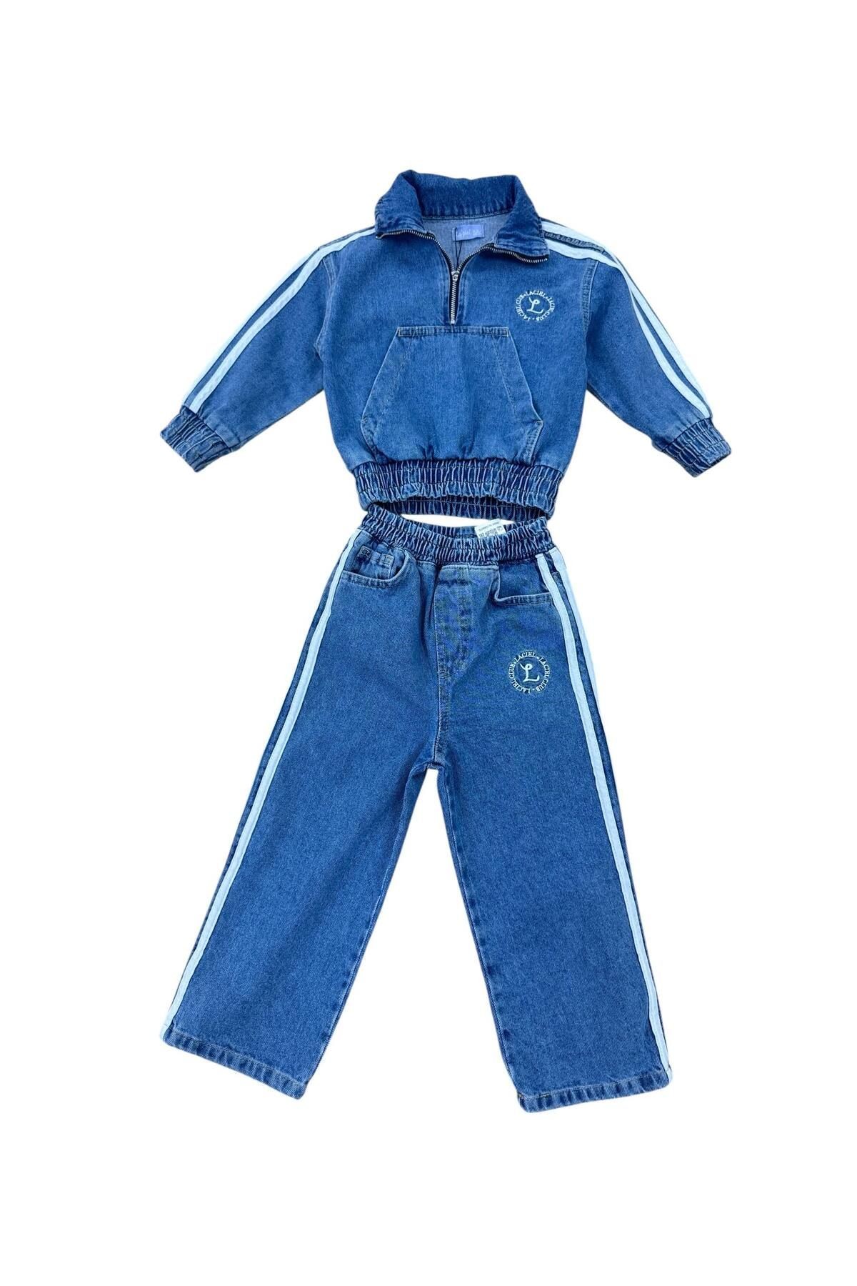 Laciel Paris Unisex Şerit Detaylı Denim Alt Üst Takım