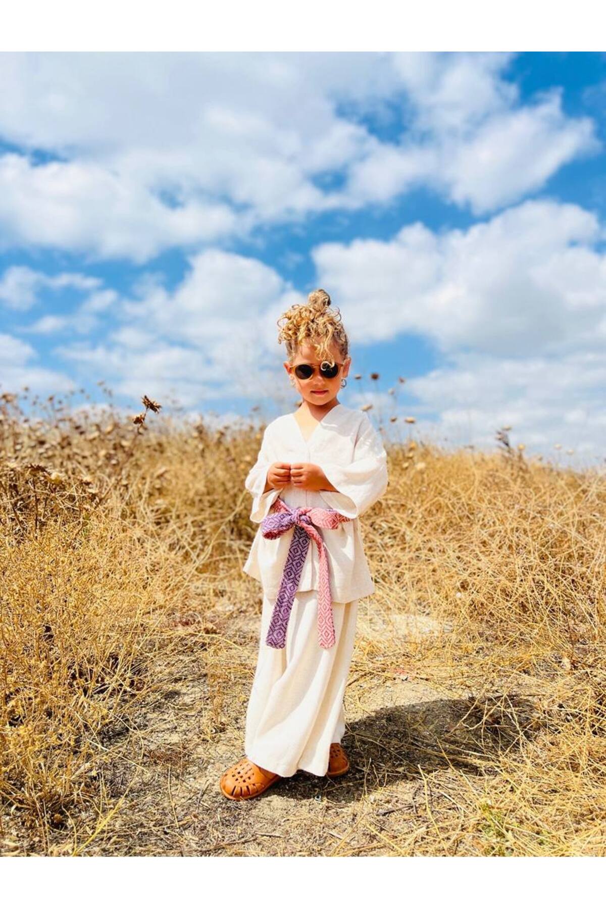 Kız Çocuk Kemer Detaylı Bohem Takım