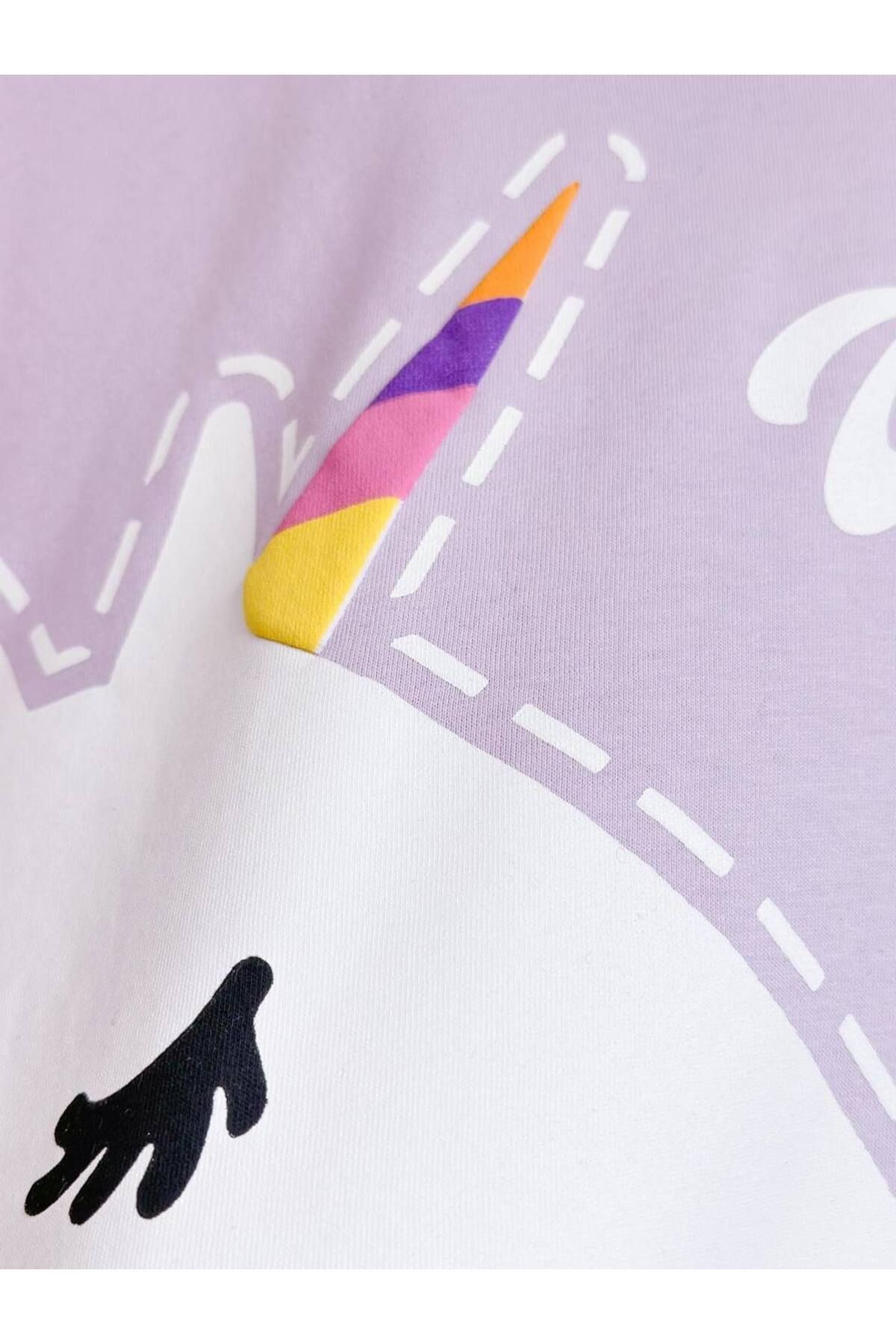 Kız Çocuk Pamuklu Unicorn Desenli Takım - Unicorn Sloganlı