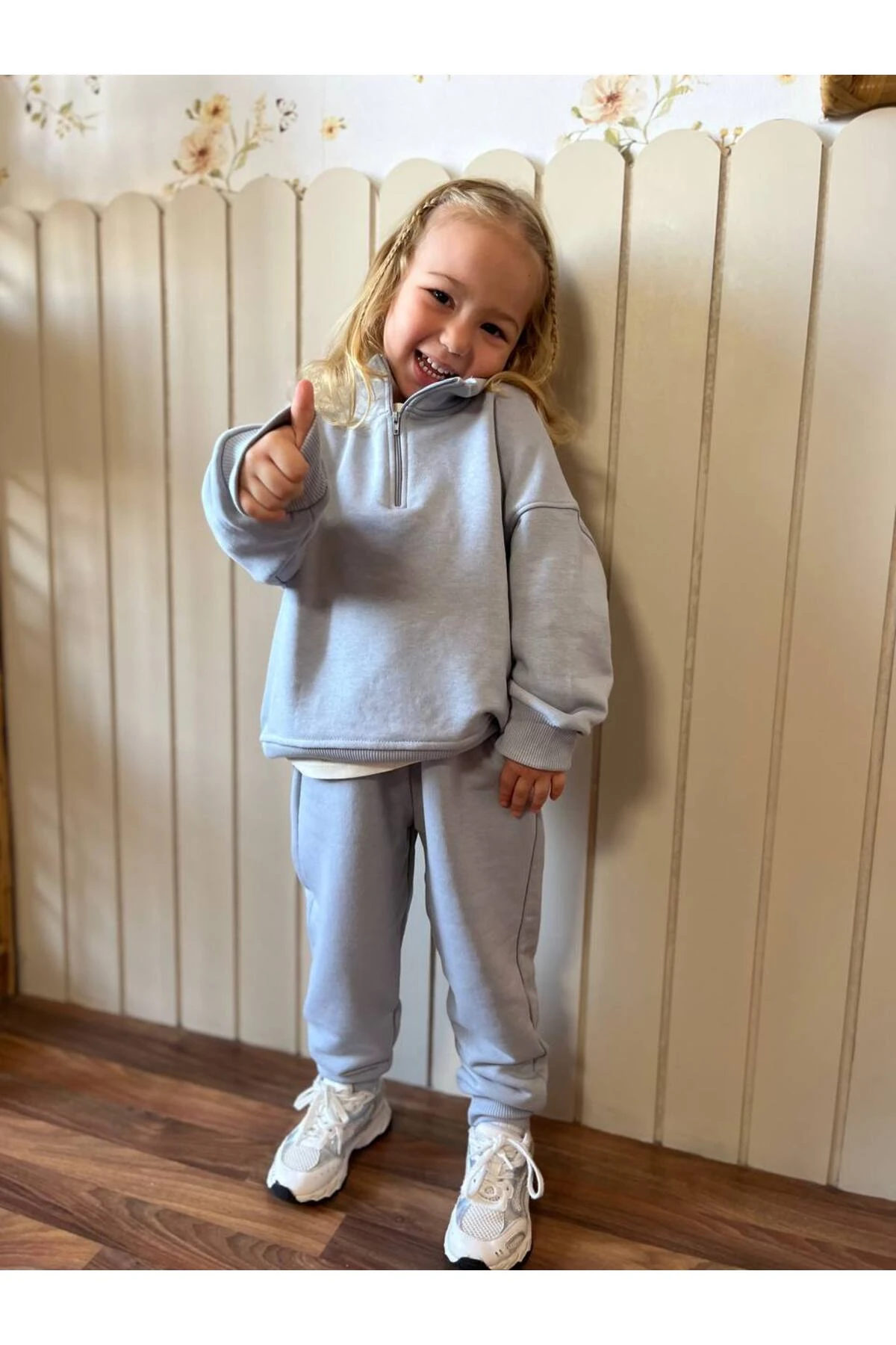 Kız Çocuk Fermuarlı 3 İplik Gri Alt Üst Takım