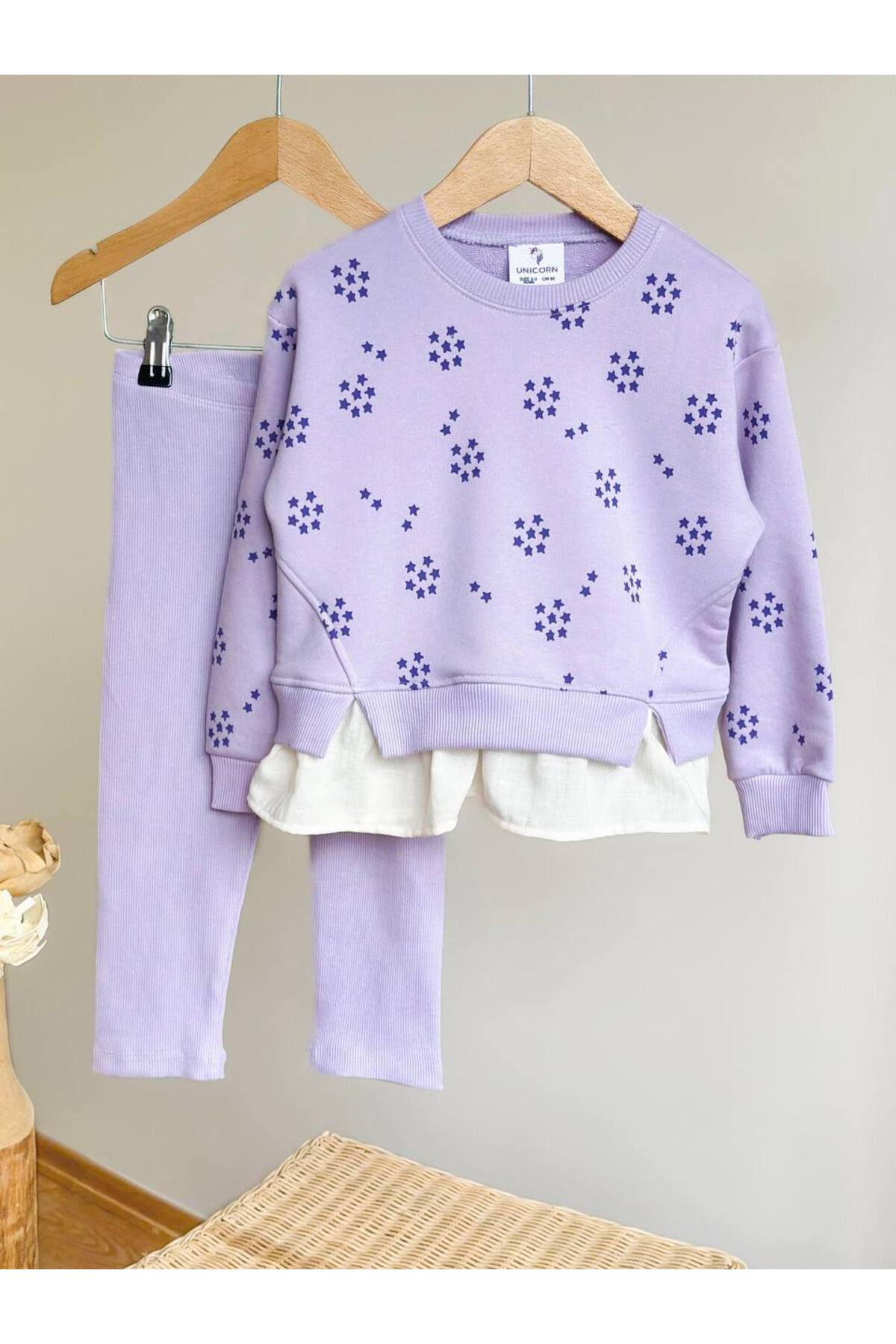 Kız Çocuk Gömlek Detaylı Lila Alt Üst Takım