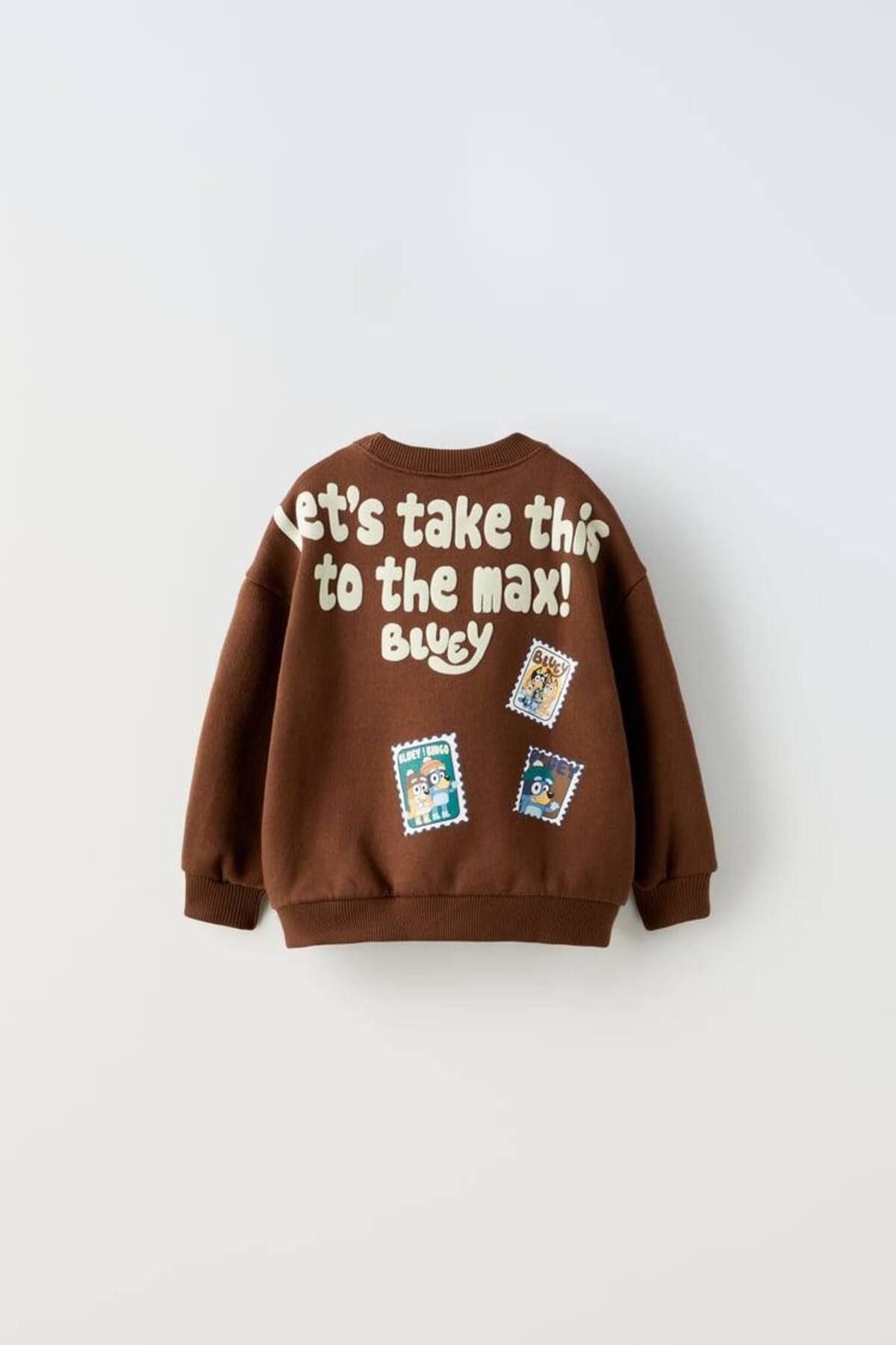 Unisex Pamuklu Kahverengi Bluey Sweatshirt ve Eşofman Alt Takım