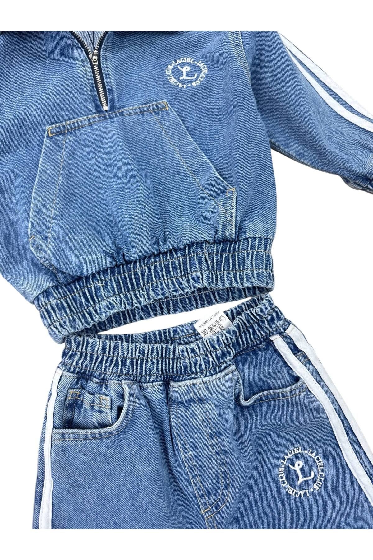Laciel Paris Unisex Şerit Detaylı Denim Alt Üst Takım