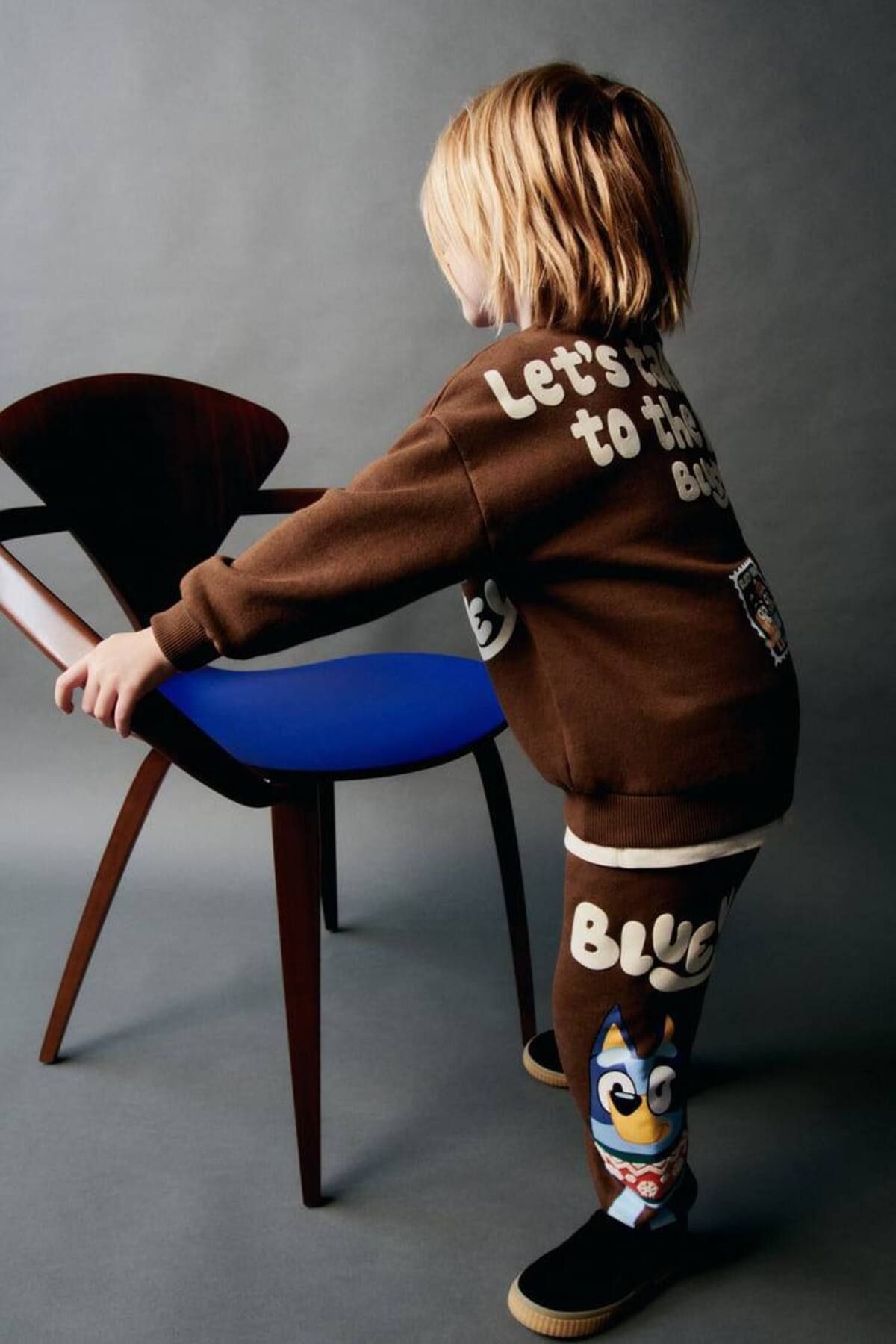 Unisex Pamuklu Kahverengi Bluey Sweatshirt ve Eşofman Alt Takım