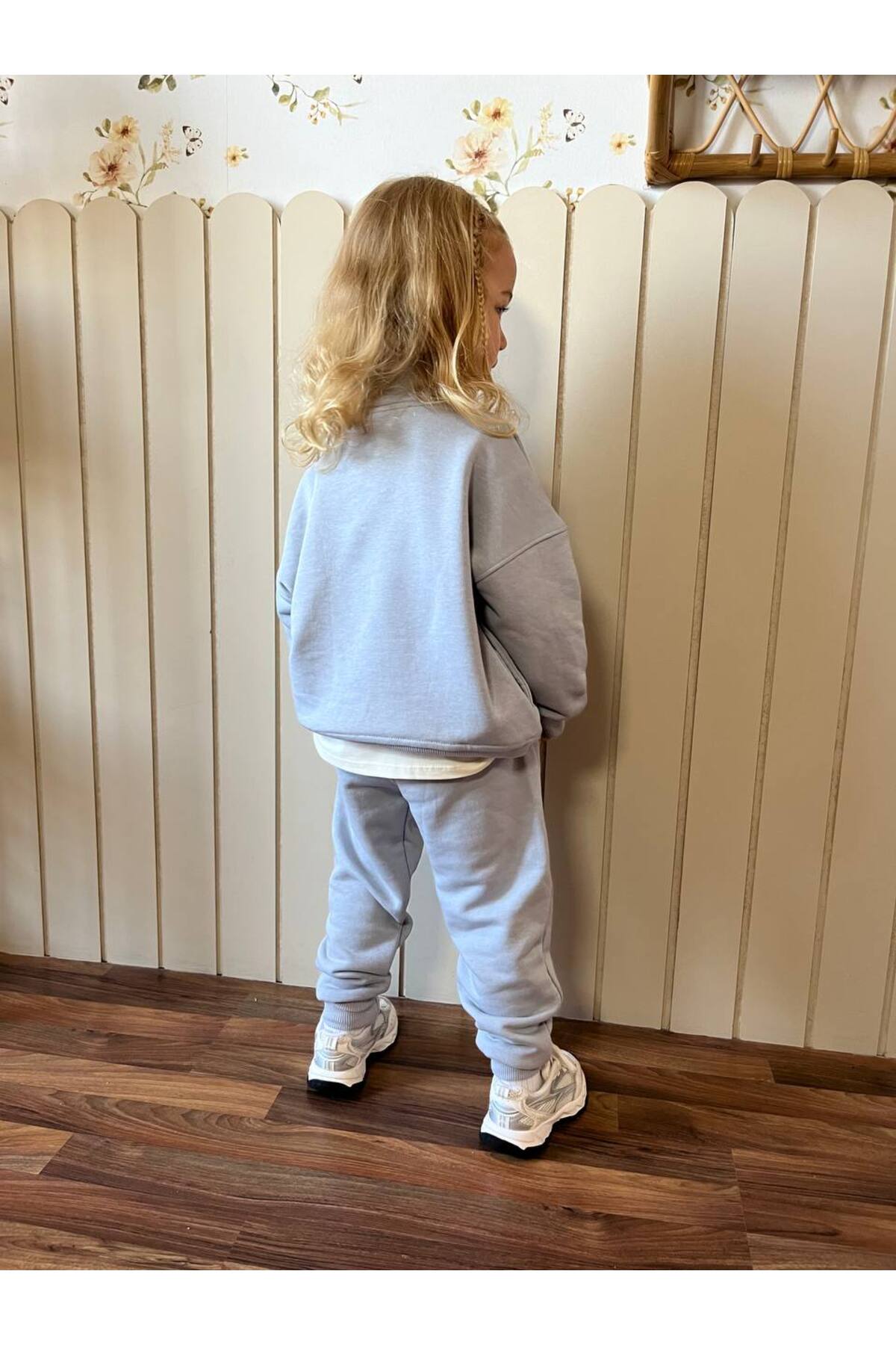 Kız Çocuk Fermuarlı 3 İplik Gri Alt Üst Takım
