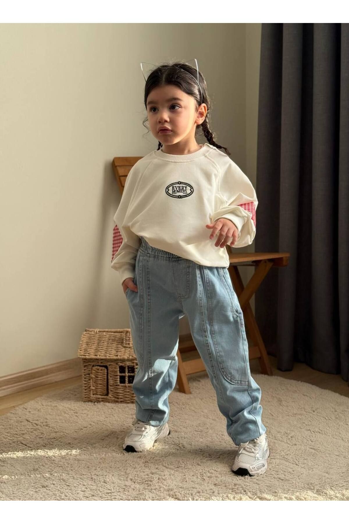 Kız Çocuk Oversize Model Kot Pantolonlu Alt Üst Takım
