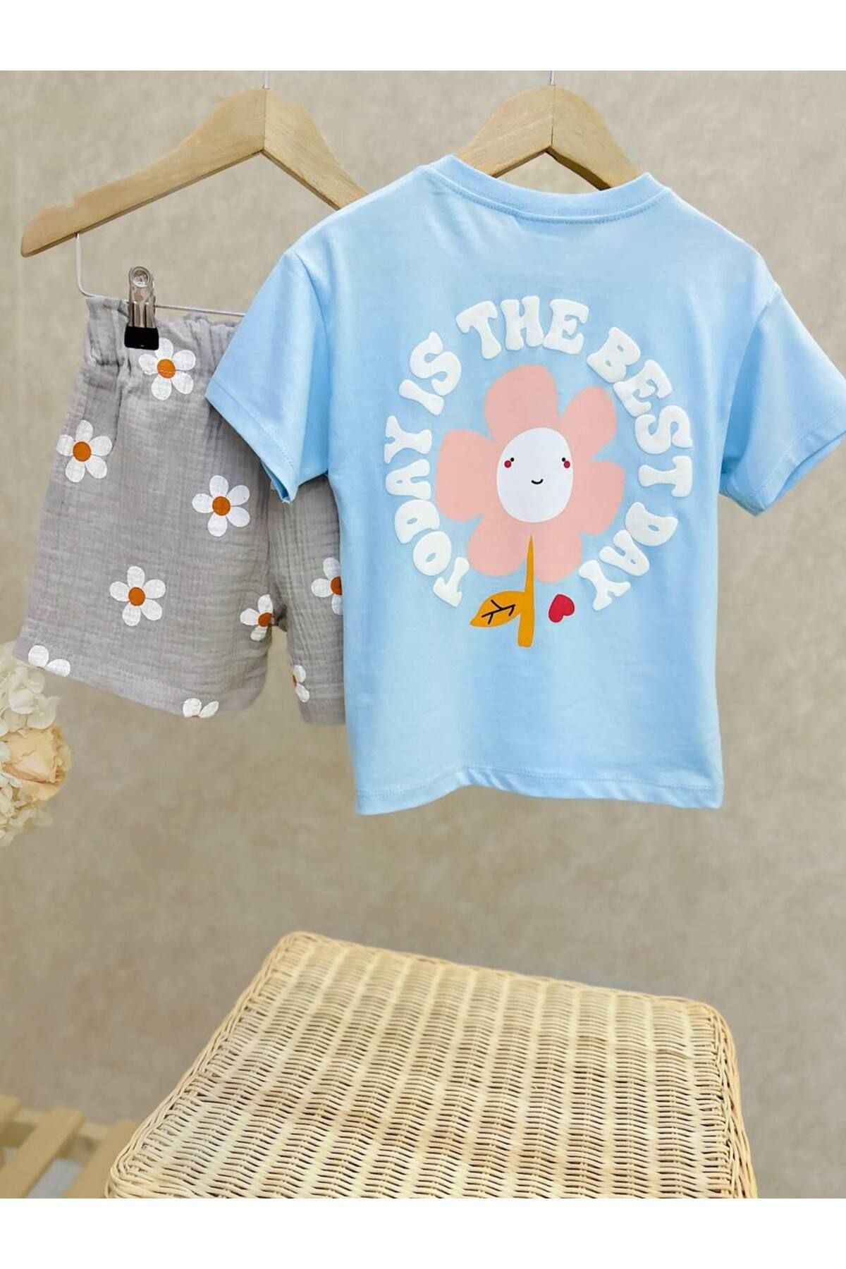 Unisex Tshirt Müslin Şort Alt Üst Takım