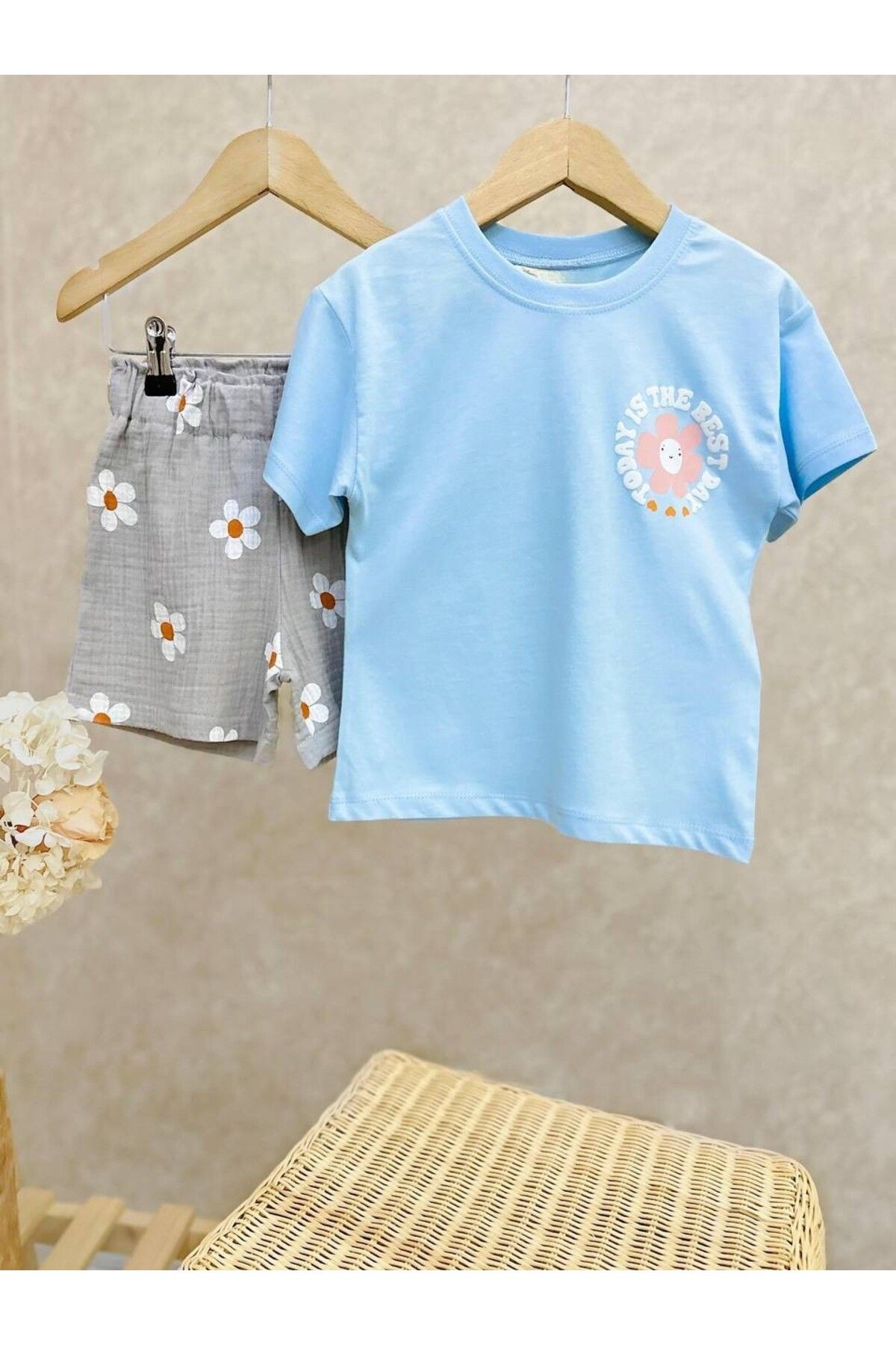 Unisex Tshirt Müslin Şort Alt Üst Takım