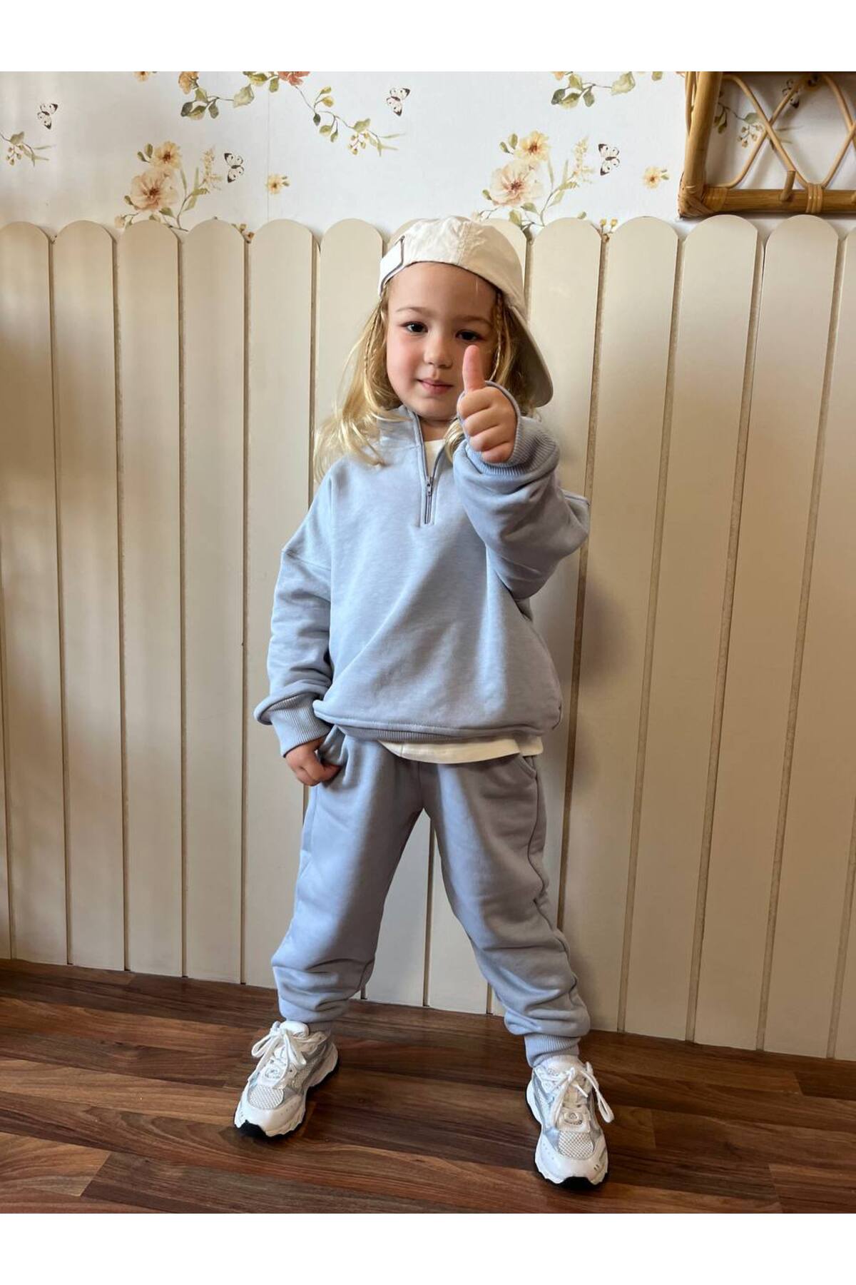Kız Çocuk Fermuarlı 3 İplik Gri Alt Üst Takım