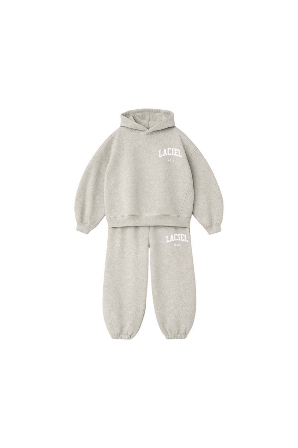 Laciel Paris 3 iplik Pamuklu Gri Kapüşonlu Alt-Üst Takım