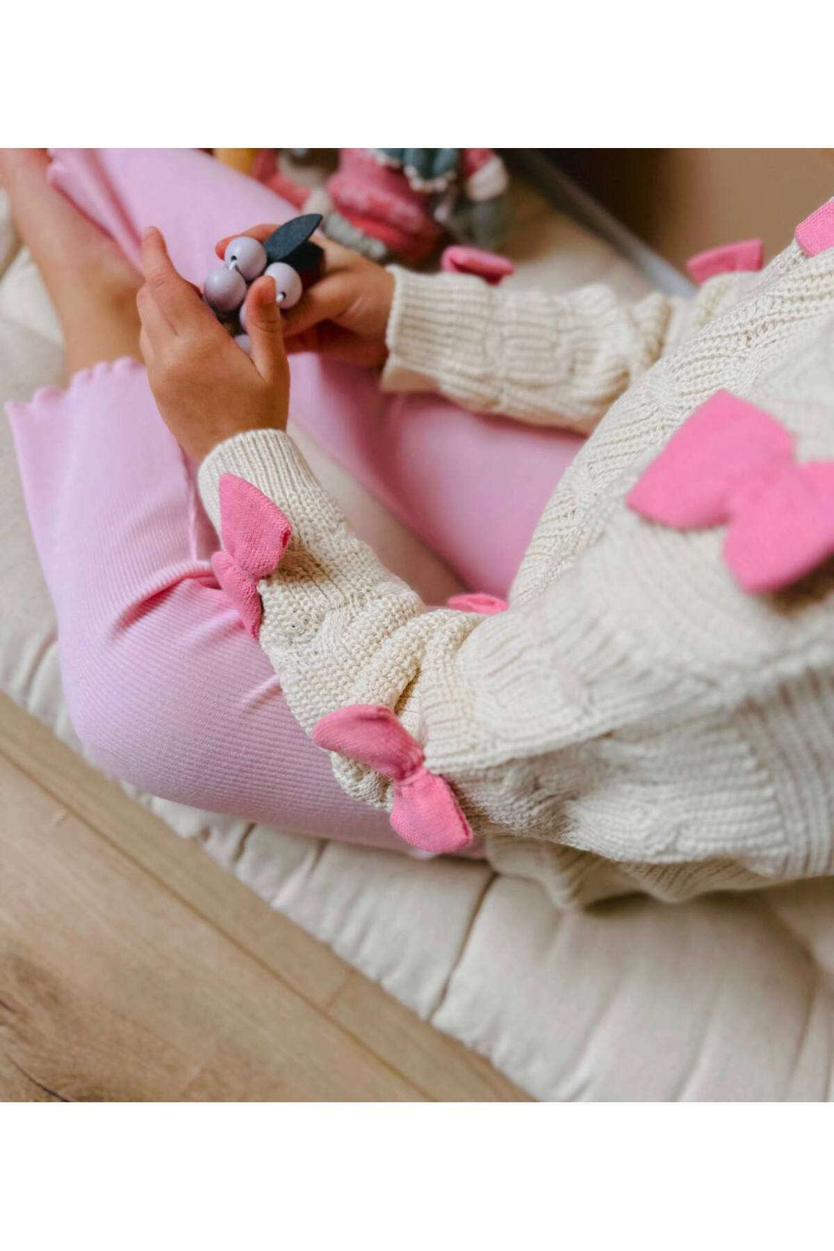 Kız Çocuk Triko Pembe Kurdela Detaylı Alt Üst Takım