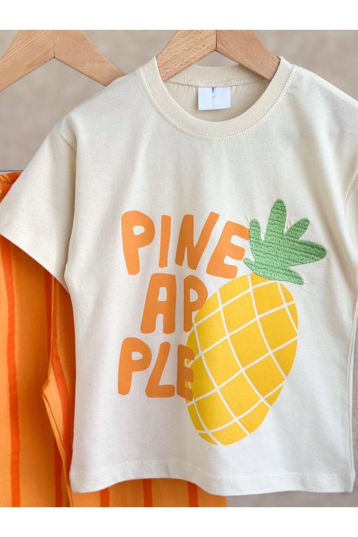 Unisex Pamuklu Ekru Pineapple Sloganlı Alt Üst Takım