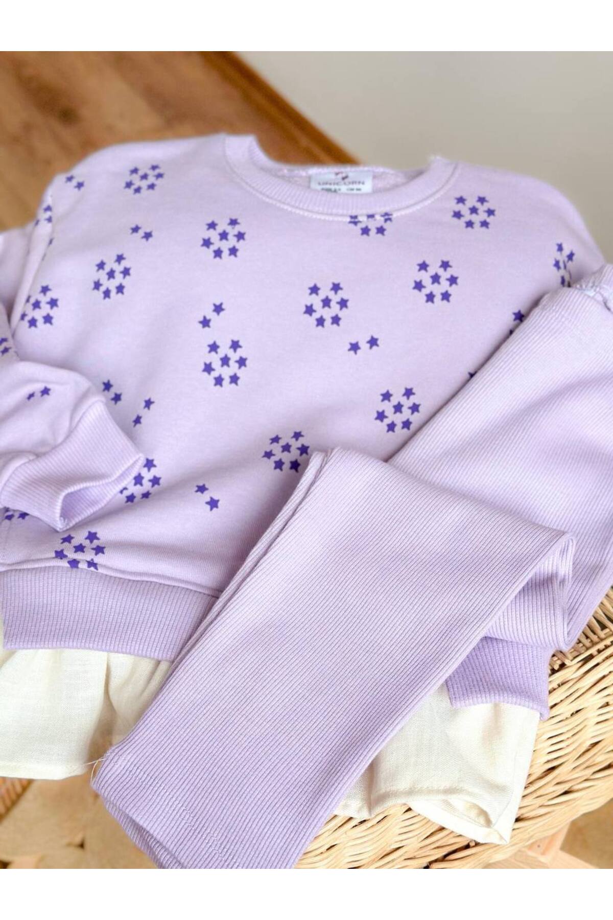 Kız Çocuk Gömlek Detaylı Lila Alt Üst Takım