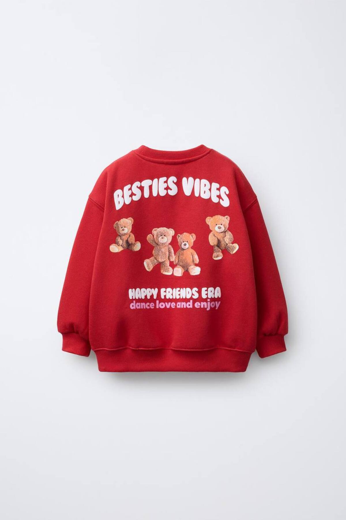 Unisex Pamuklu Kırmızı Ayı Baskılı Sweatshirt ve Nakışlı Kot Pantolon Takım – Rahat Günlük Stil