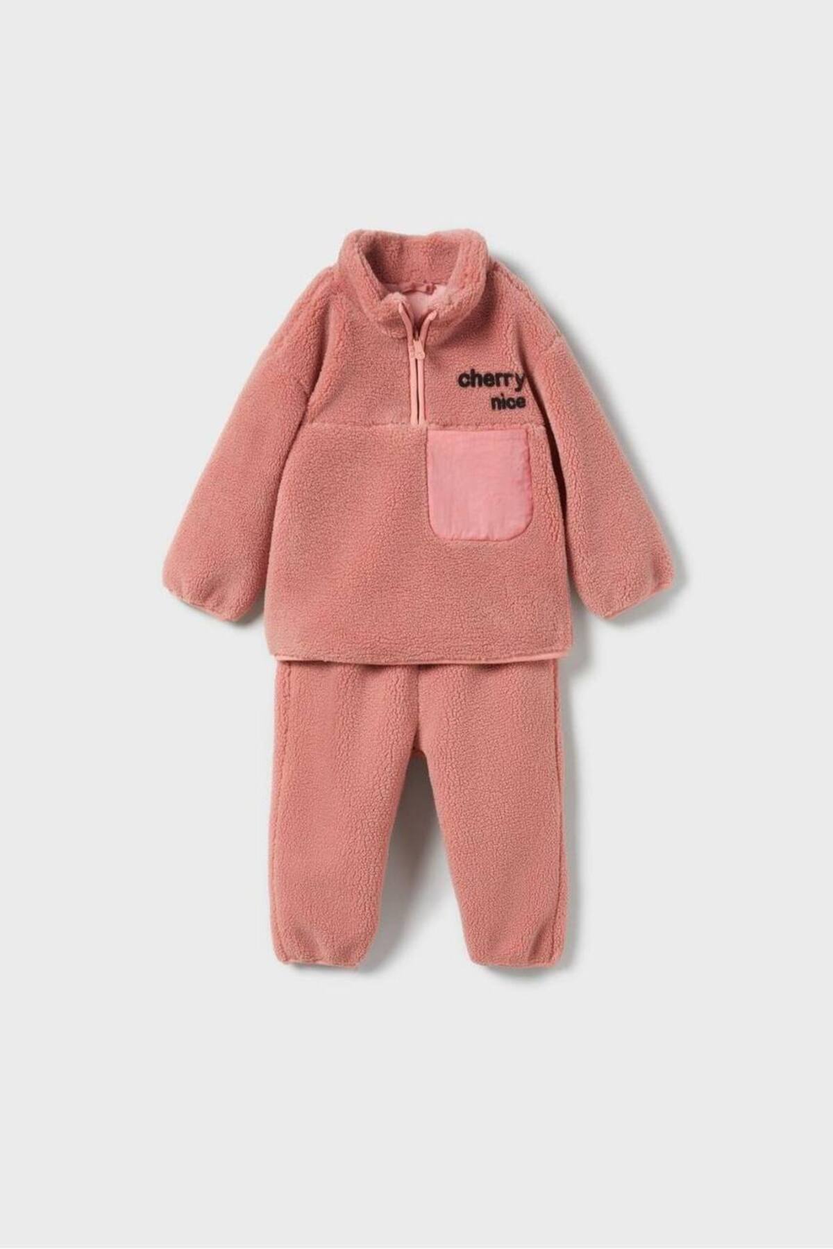 Laciel Paris Kız Çocuk Polar Kumaş Fermuarlı Cep Detaylı 2'li Eşofman Takımı - Pembe