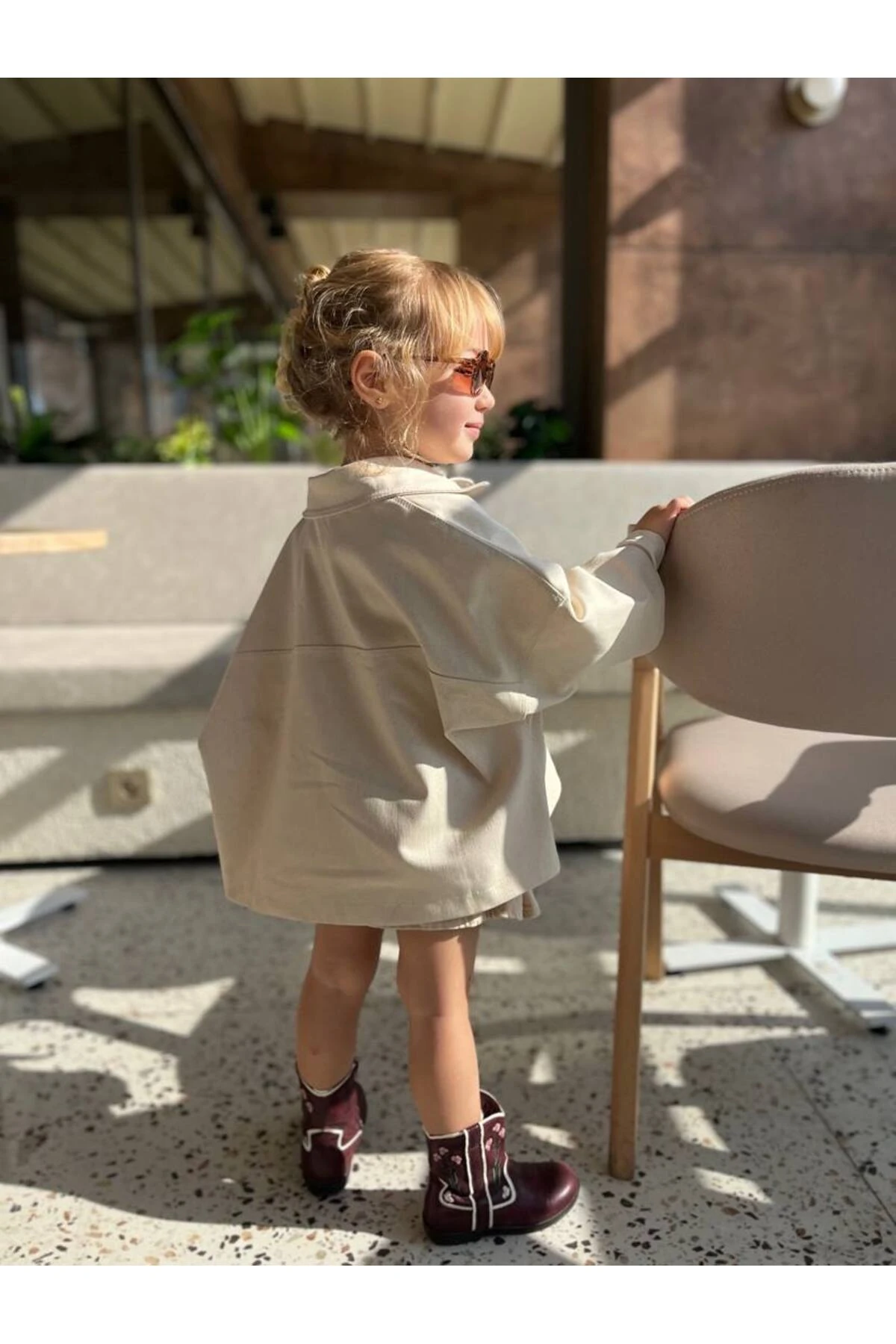 Kız Çocuk Bohem Jakar Cepli Simli Gabardin Ceket