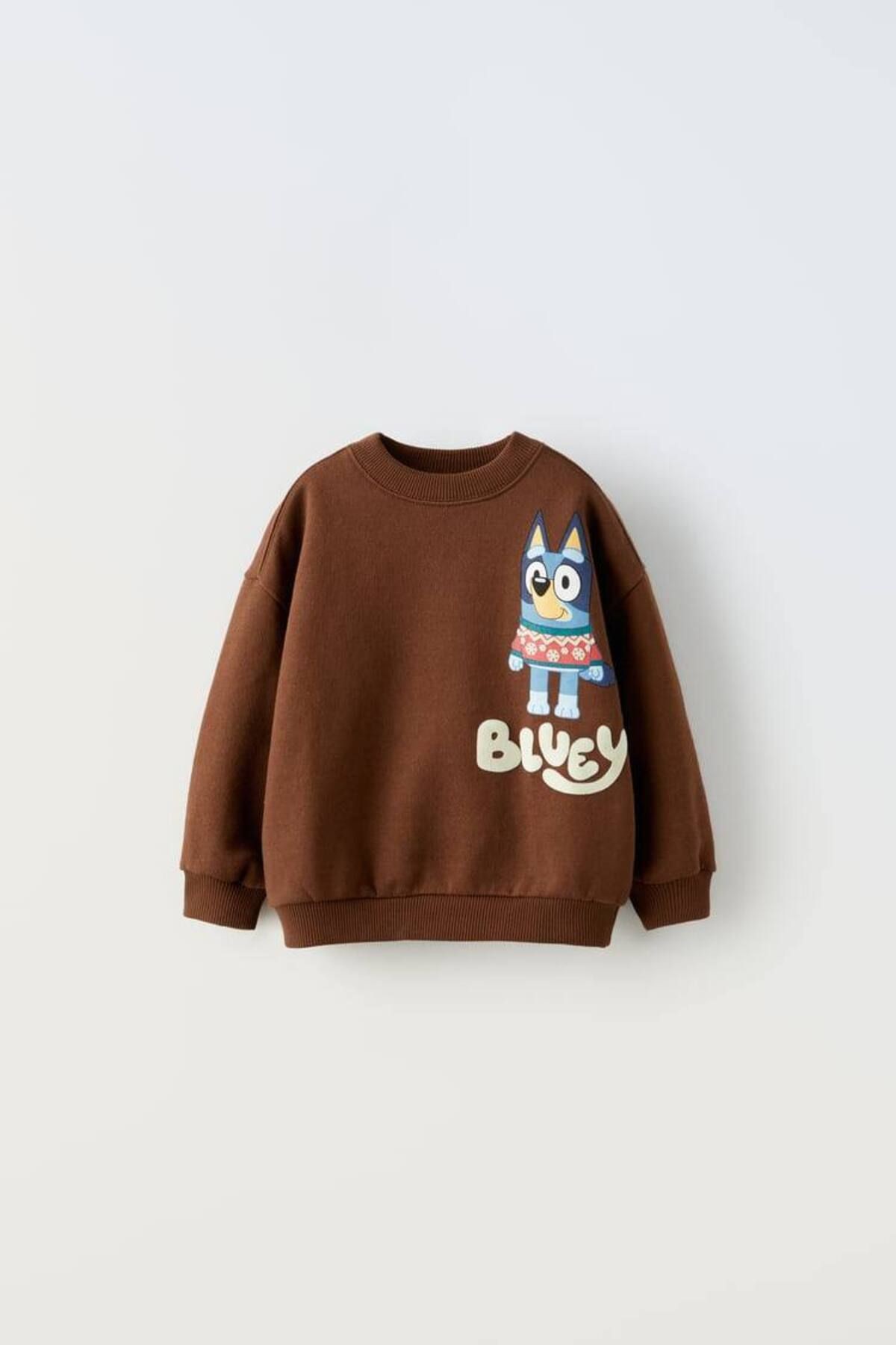 Unisex Pamuklu Kahverengi Bluey Sweatshirt ve Eşofman Alt Takım