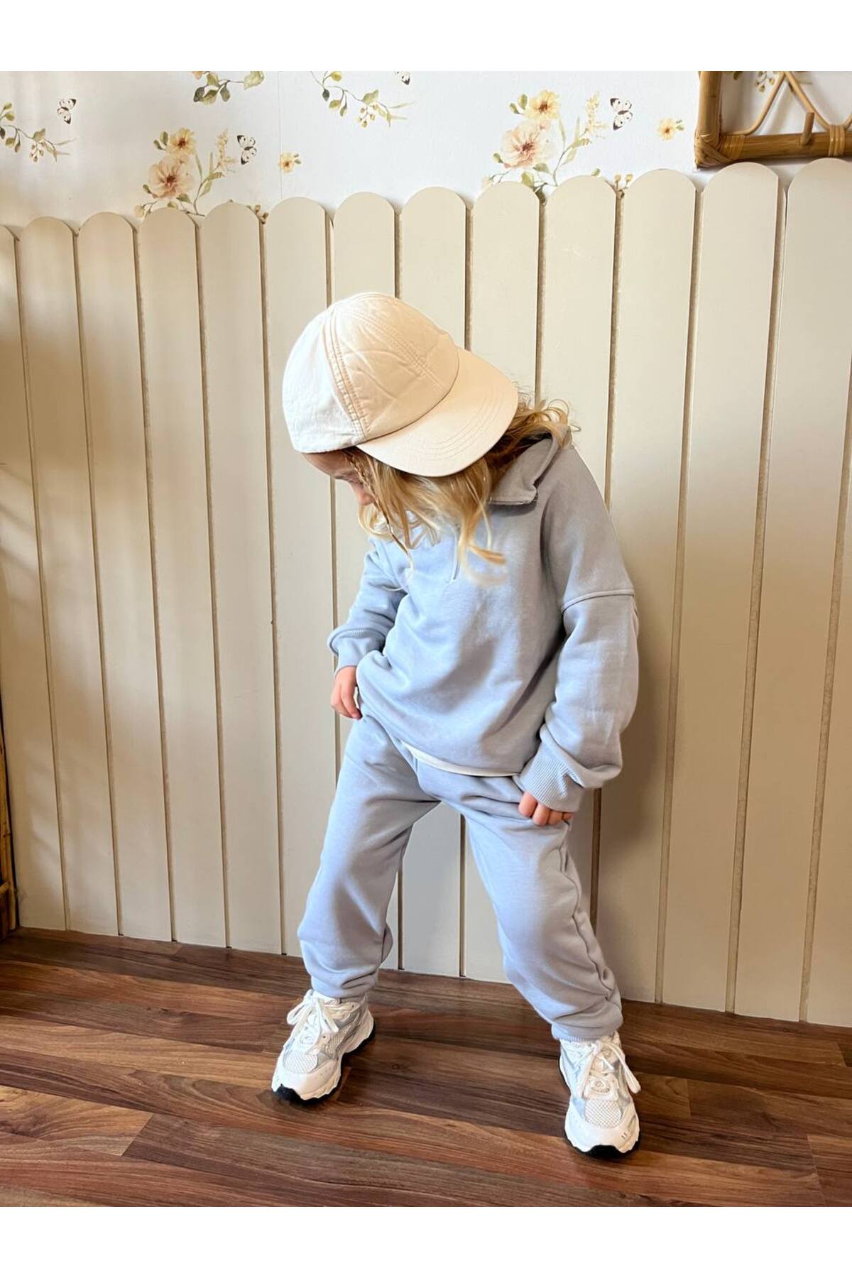 Kız Çocuk Fermuarlı 3 İplik Gri Alt Üst Takım