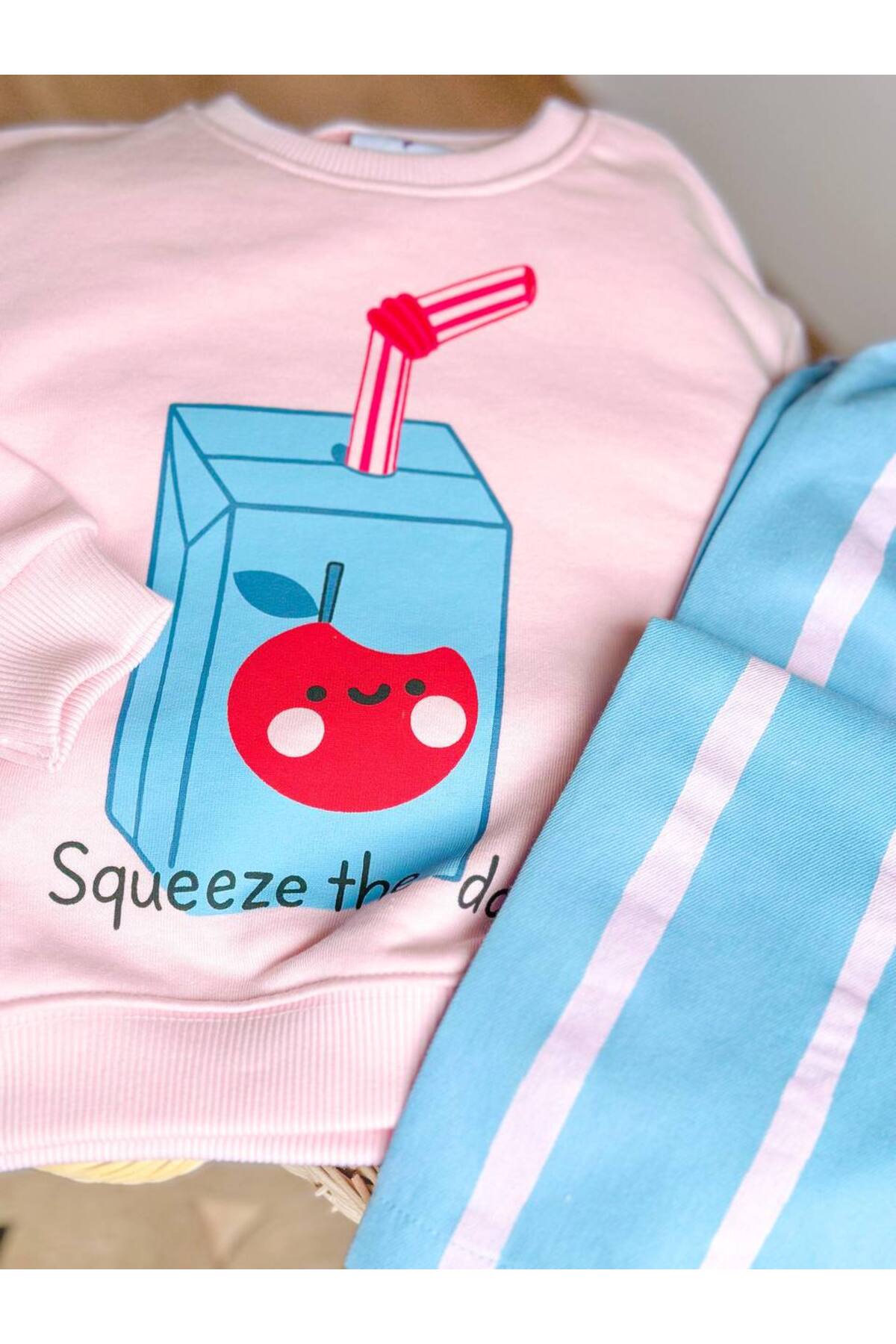 Kız Çocuk Baskılı 3 İplik Kumaş Kanvas Pantolonlu Alt Üst Takım