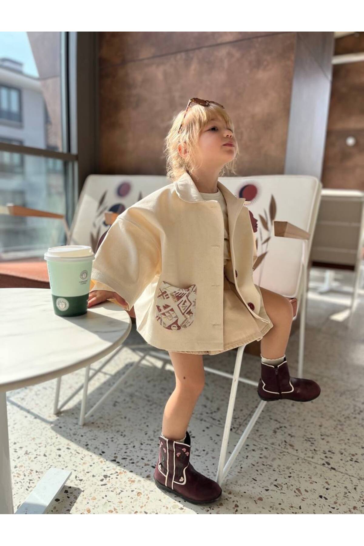 Kız Çocuk Bohem Jakar Cepli Simli Gabardin Ceket