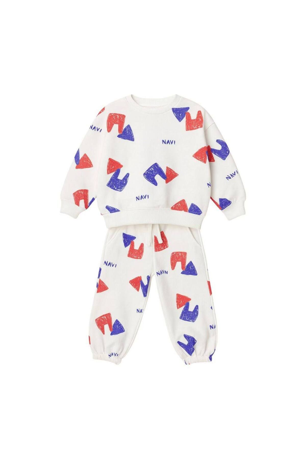 Laciel Paris Unisex Geometrik Desenli Navi Sloganlı Oversize Alt Üst Takım