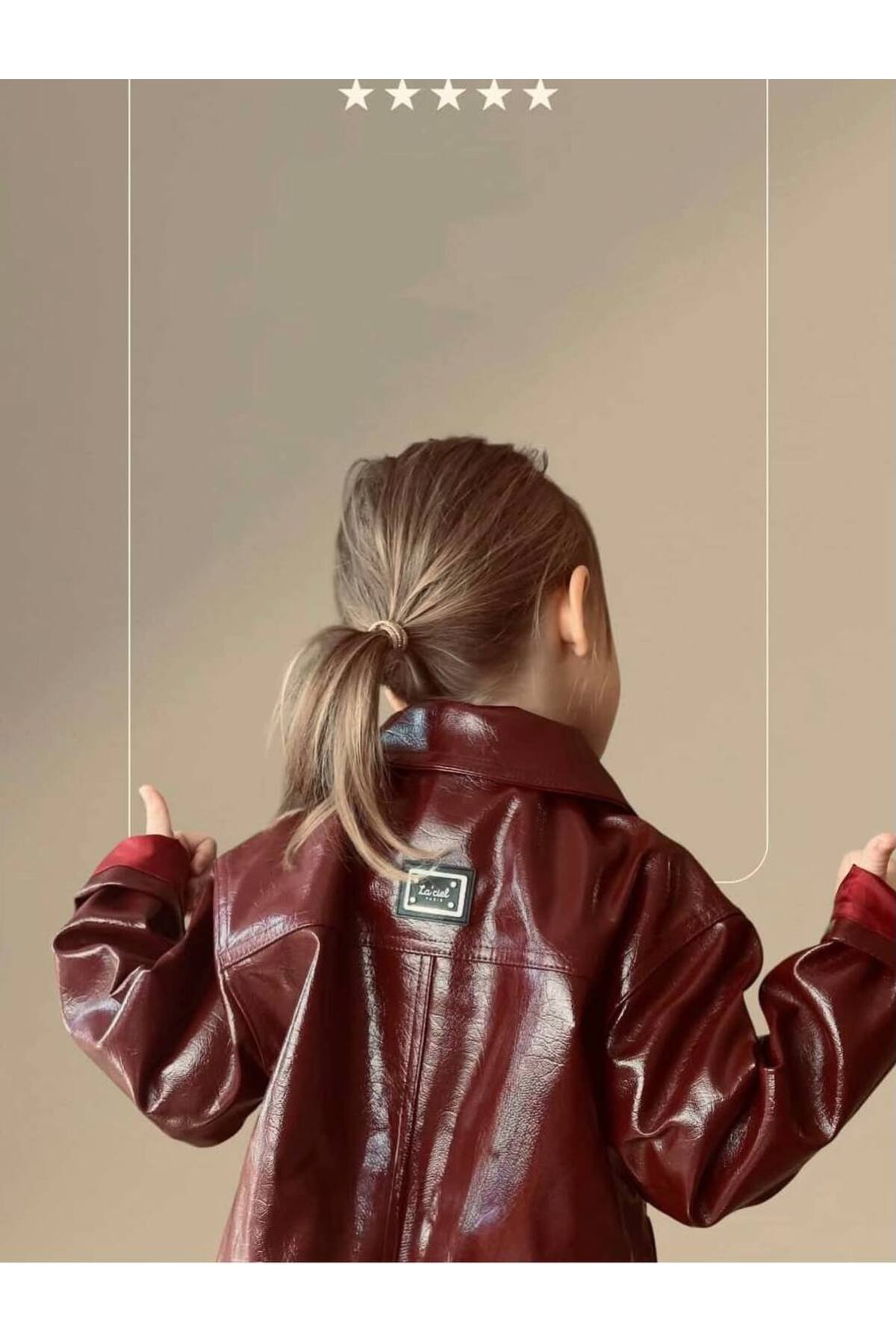 Kız Çocuk Kırmızı Parlak Suni Deri Ceket