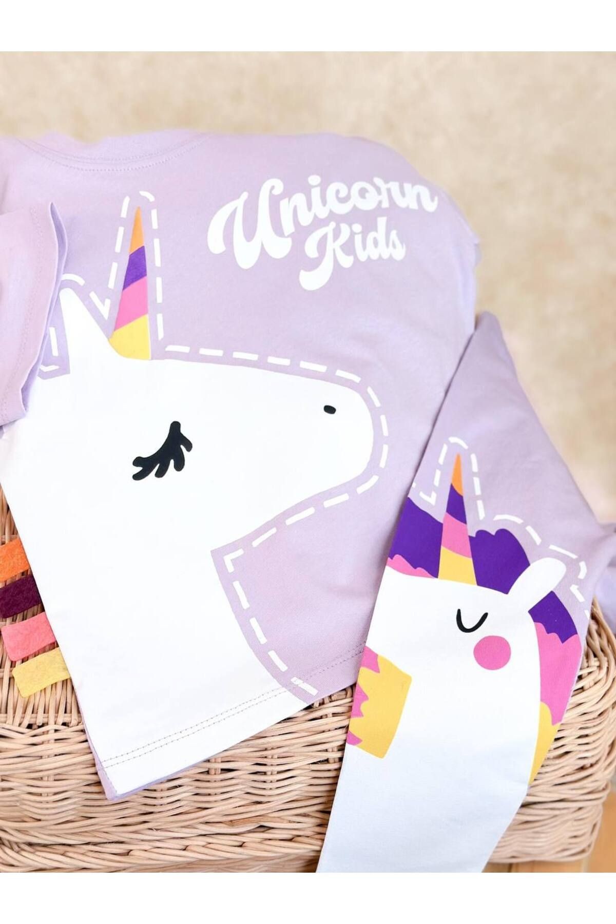 Kız Çocuk Pamuklu Unicorn Desenli Takım - Unicorn Sloganlı