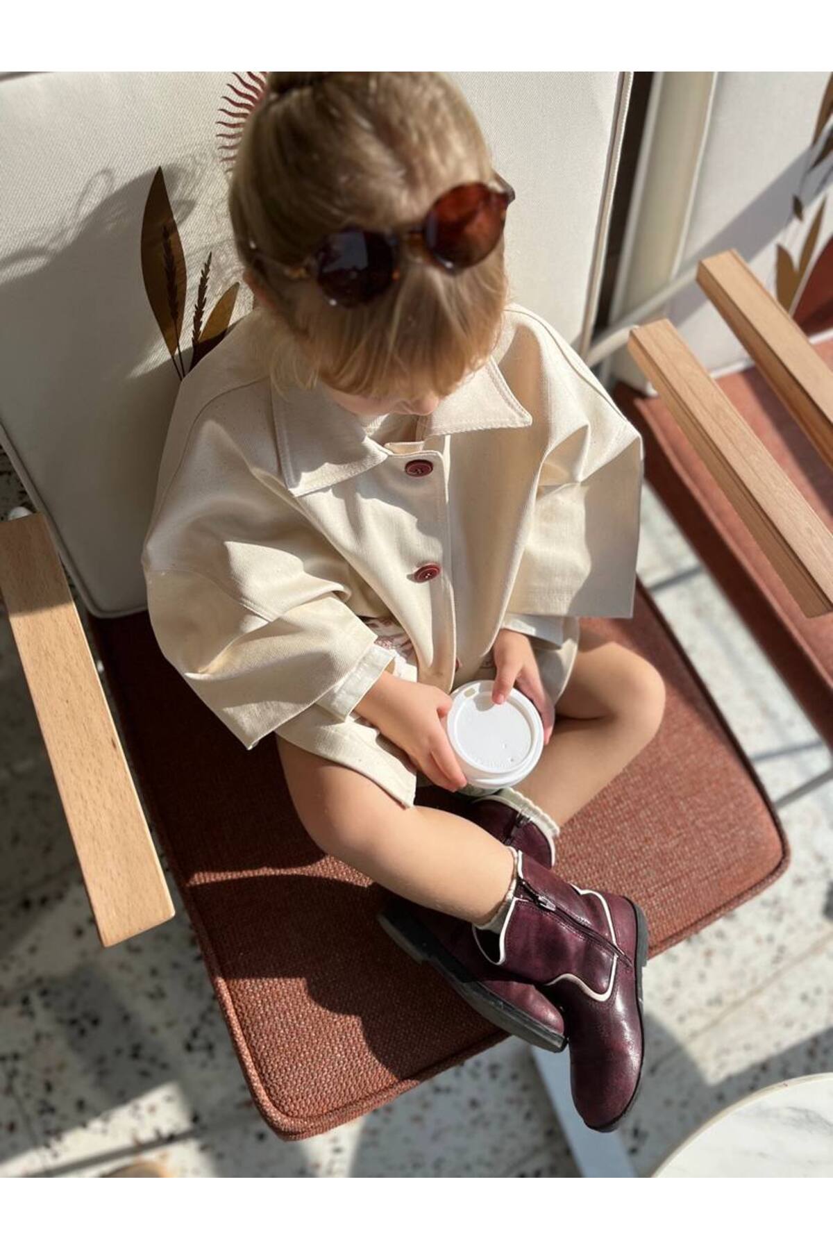 Kız Çocuk Bohem Jakar Cepli Simli Gabardin Ceket