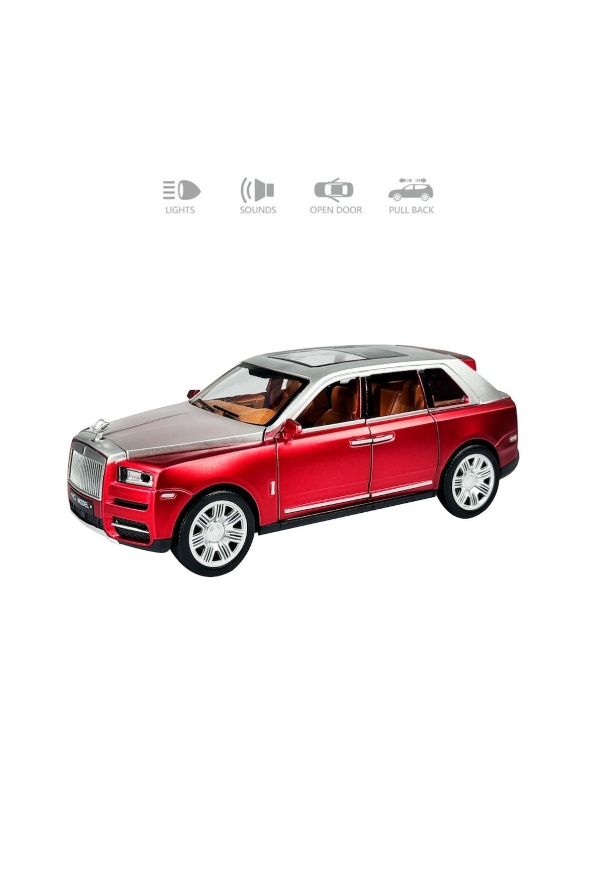 Metal Araba Rolls Royce Çek Bırak 1:22 Sesli Ve Işıklı Sanruflu Rr Araba Koleksiyon Aracı Kırmızı