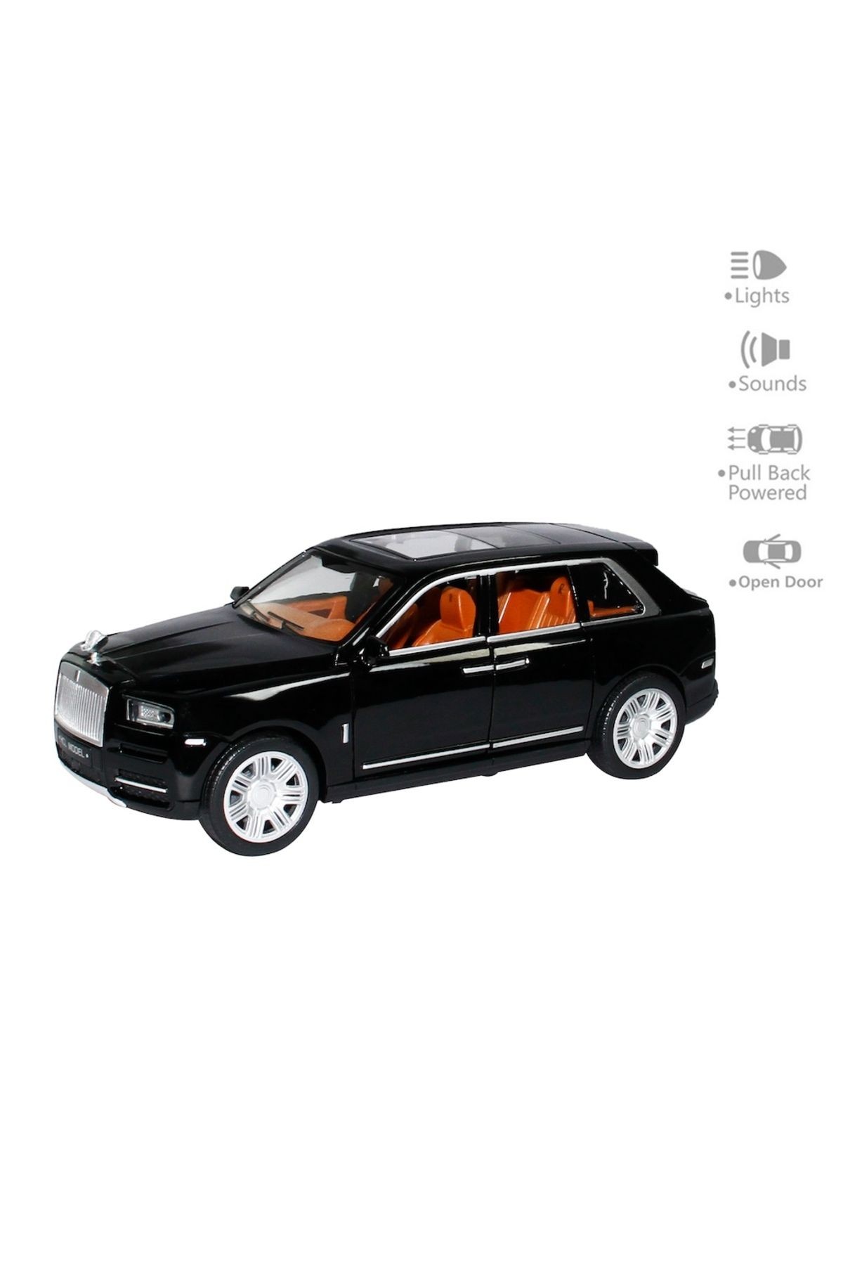 Metal Araba Rolls Royce Çek Bırak 1:22 Sesli Ve Işıklı Sanruflu RR Araba Koleksiyon Aracı SİYAH