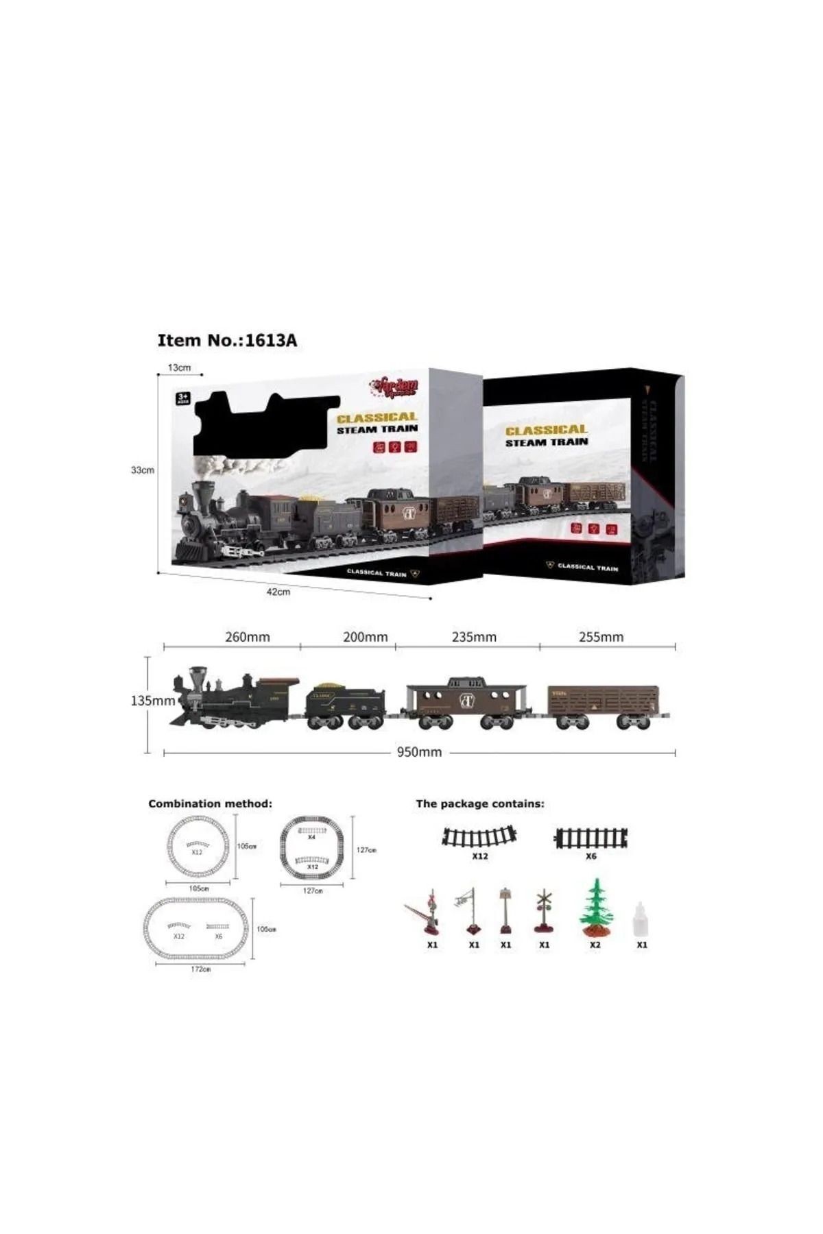 Işıklı Ve Sesli Classic Buharlı Tren Set 30 Parça 135 Cm Oyuncak