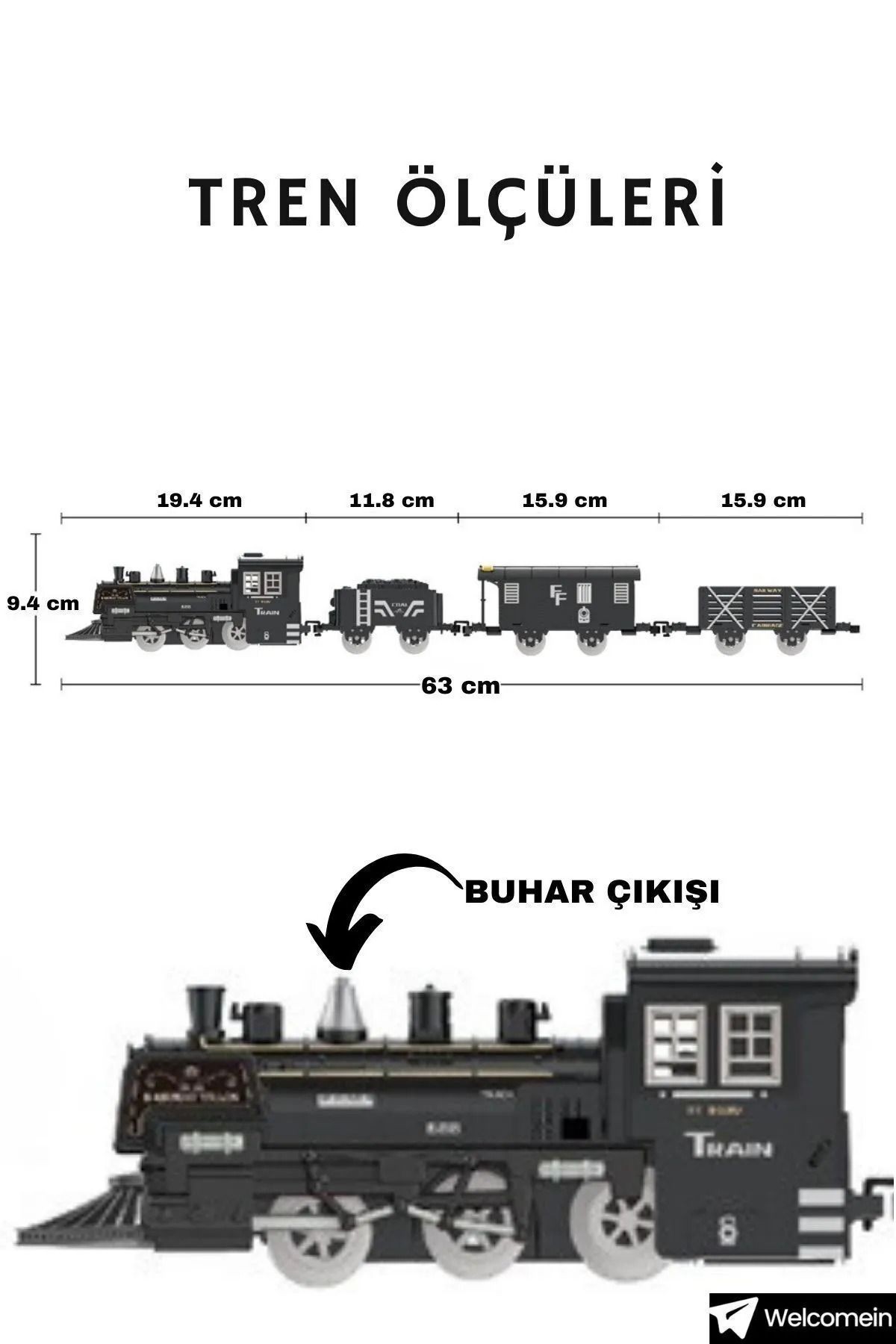 Işıklı ve Sesli Buhar Çıkartan 15 Parça Tren Set Hediyelik Oyuncak