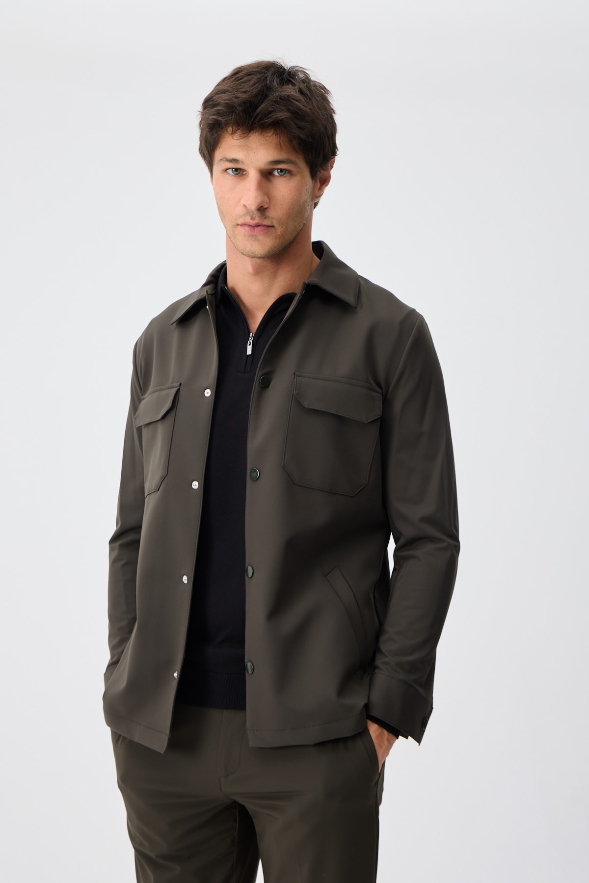 Teknik Dokulu Overshirt Ceket - Haki
