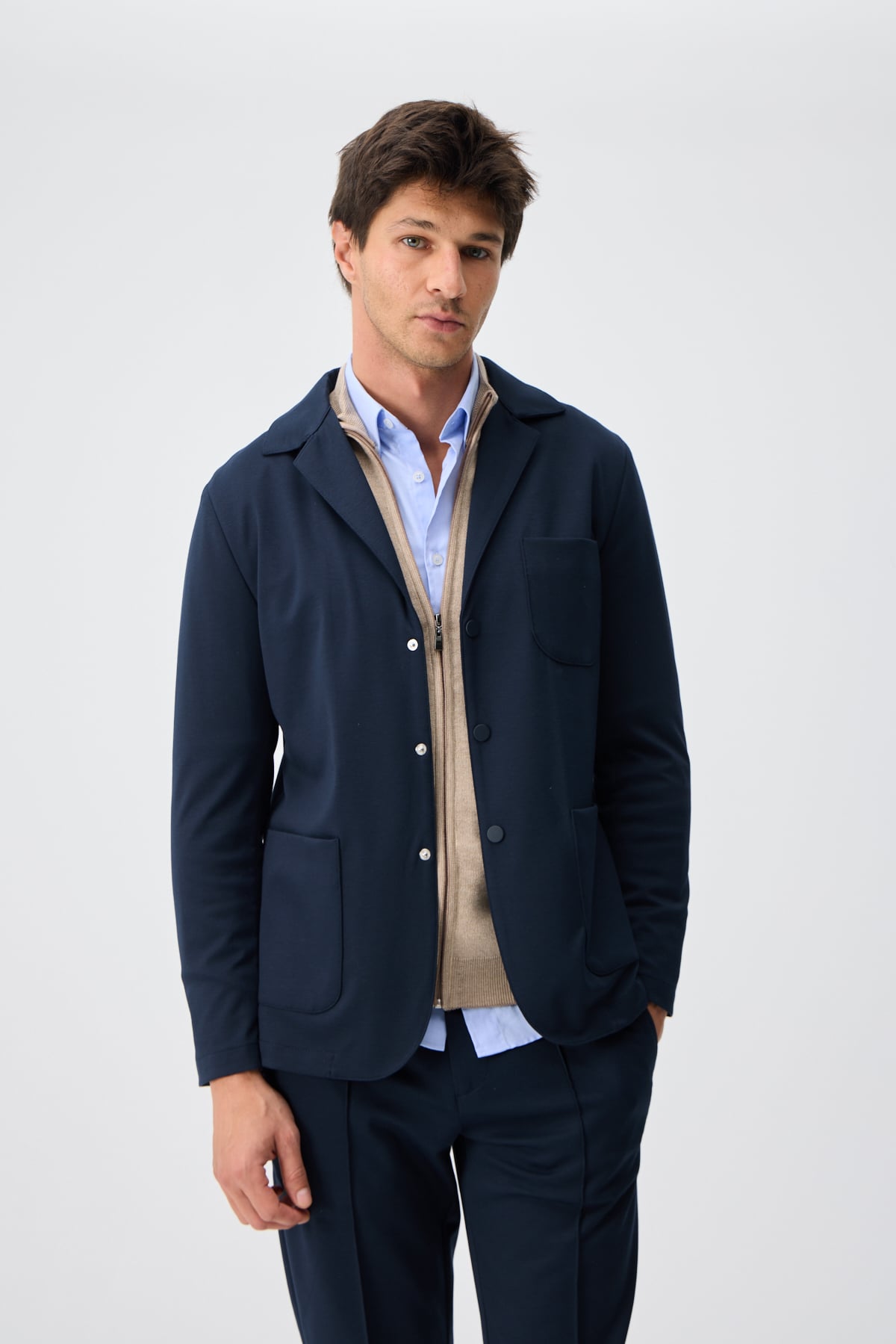 Teknik Kumaş Casual Blazer Ceket - Lacivert