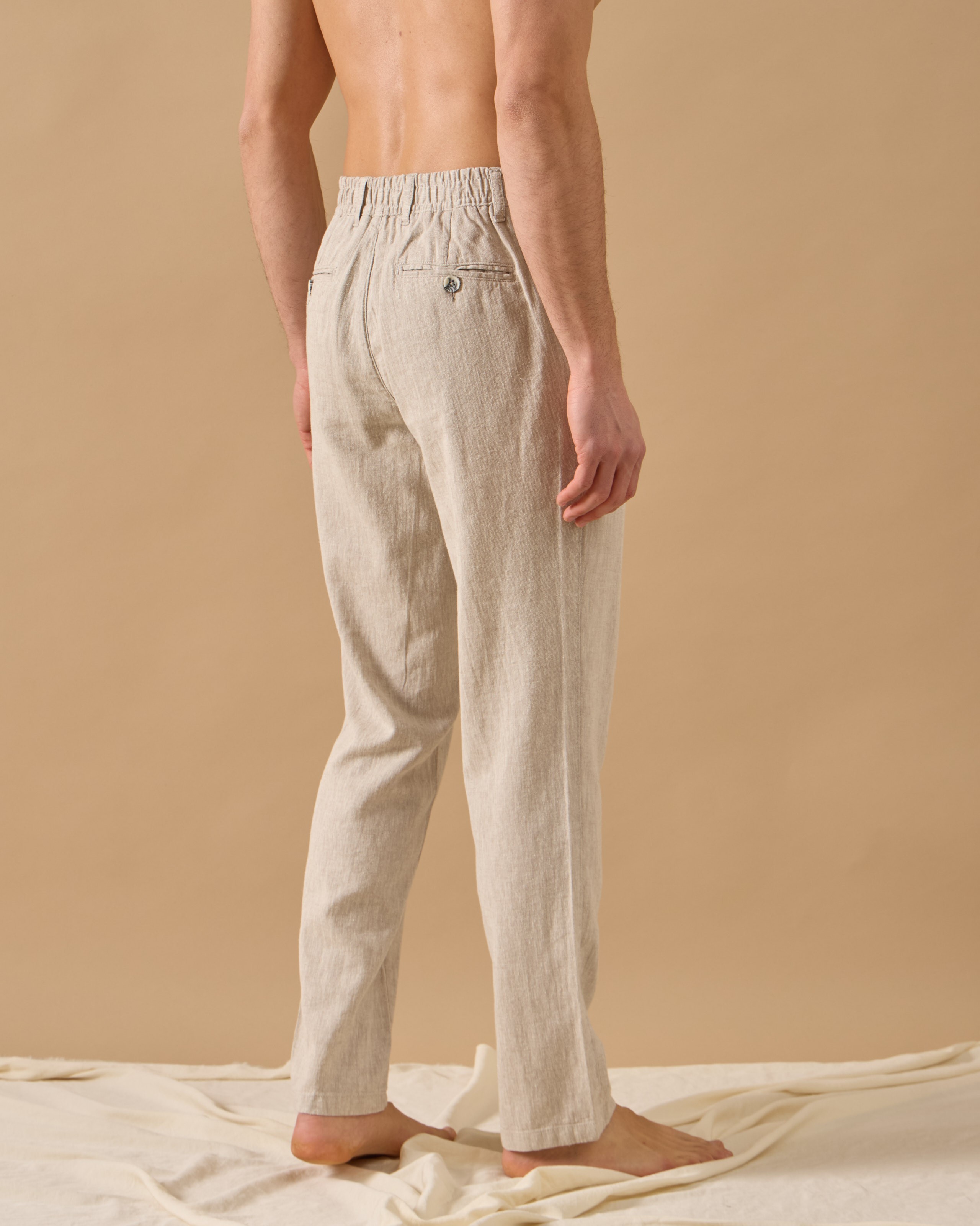 Arkası Lastikli Regular Fit Keten Pantolon - Toprak