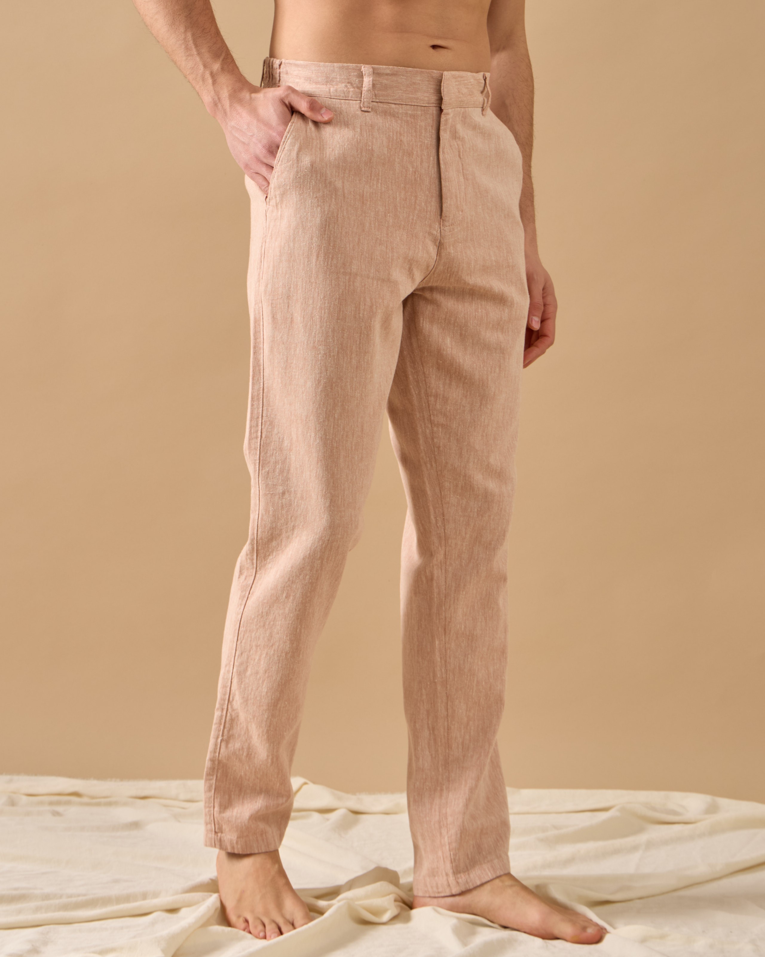 Arkası Lastikli Regular Fit Keten Pantolon - Kiremit
