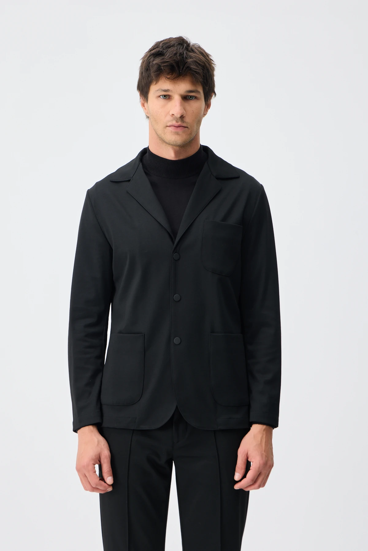 Teknik Kumaş Casual Blazer Ceket - Siyah