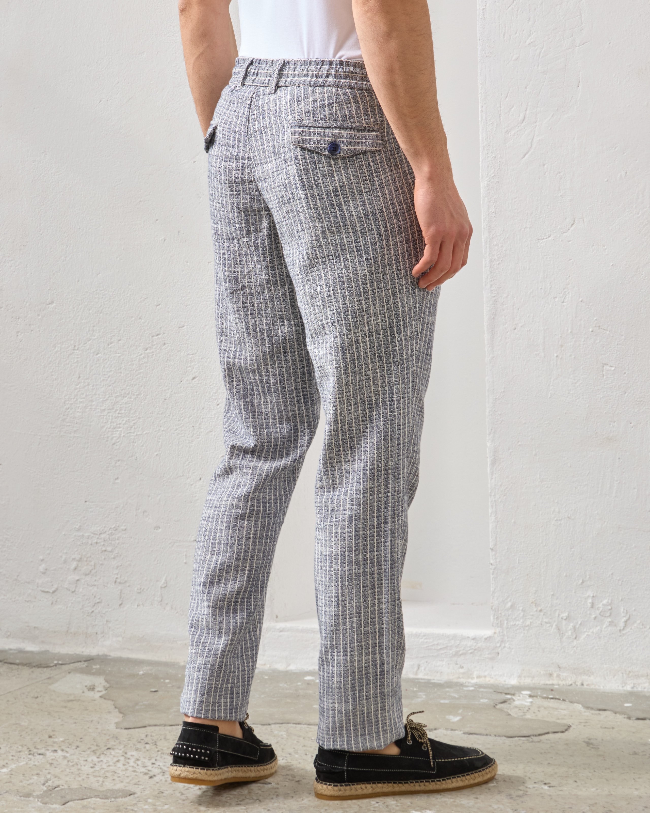 Lastikli Regular Fit Çizgili Pantolon - Lacivert