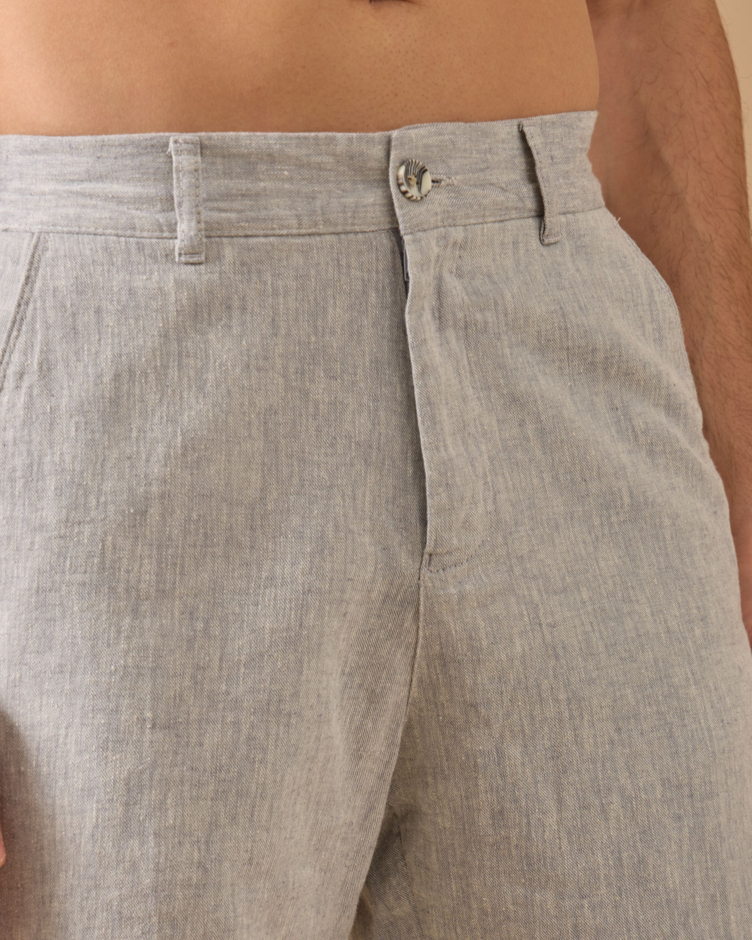 Arkası Lastikli Regular Fit Keten Şort - indigo