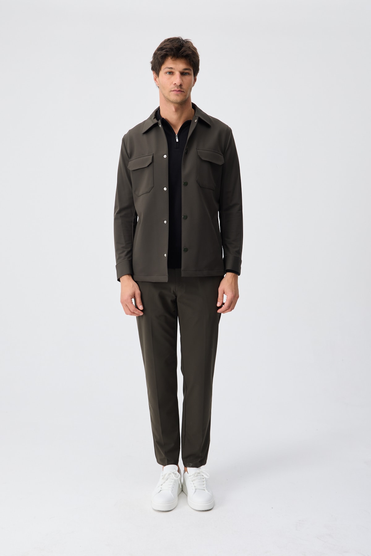 Teknik Dokulu Overshirt Ceket - Haki