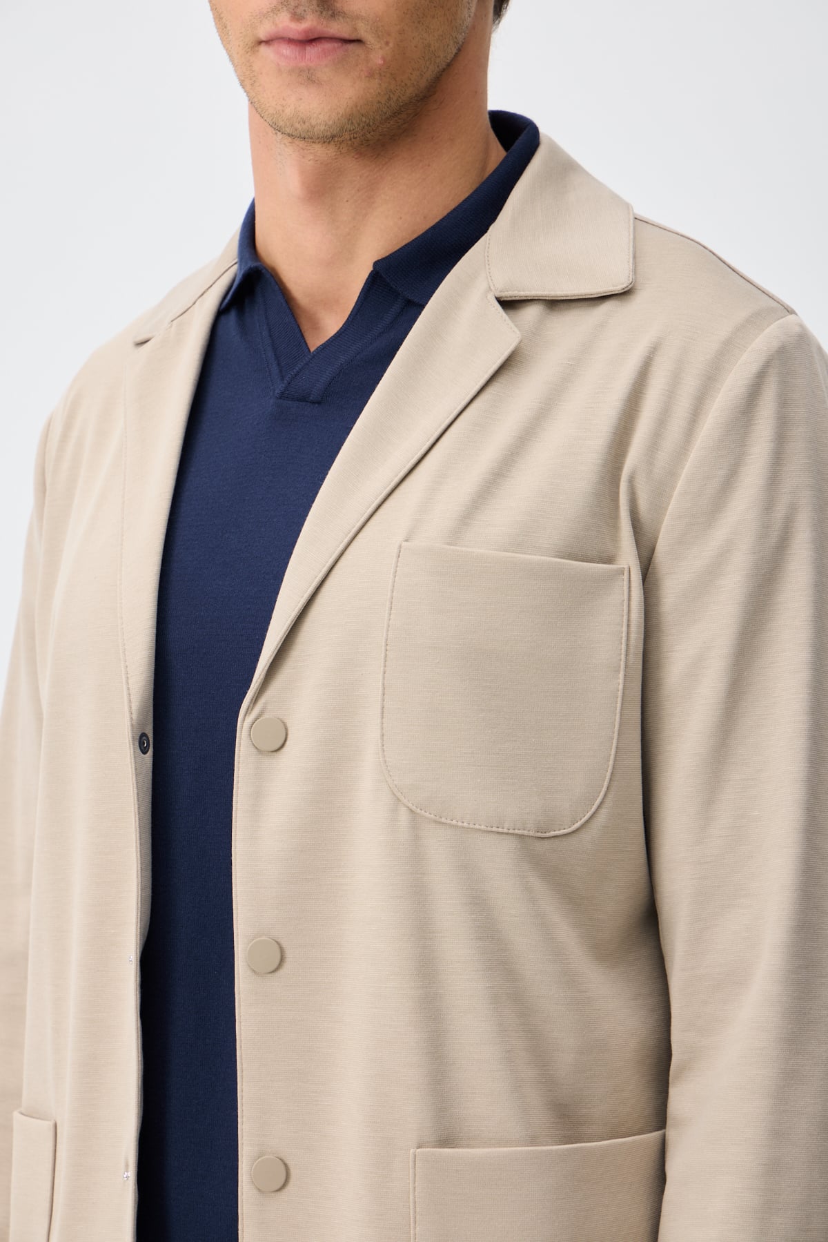 Teknik Kumaş Casual Blazer Ceket - Bej